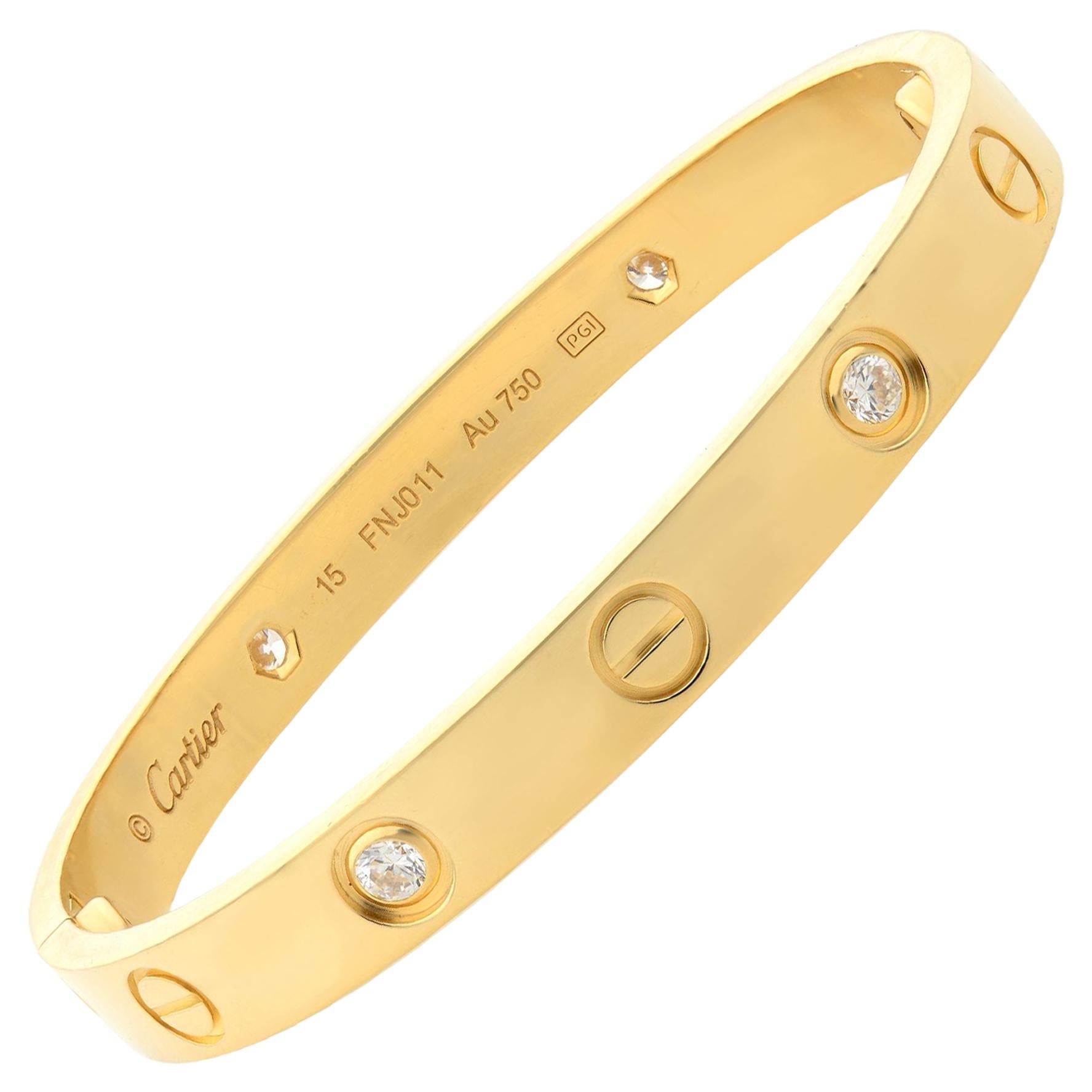 cartier love bracelet yellow gold with 4 diamonds