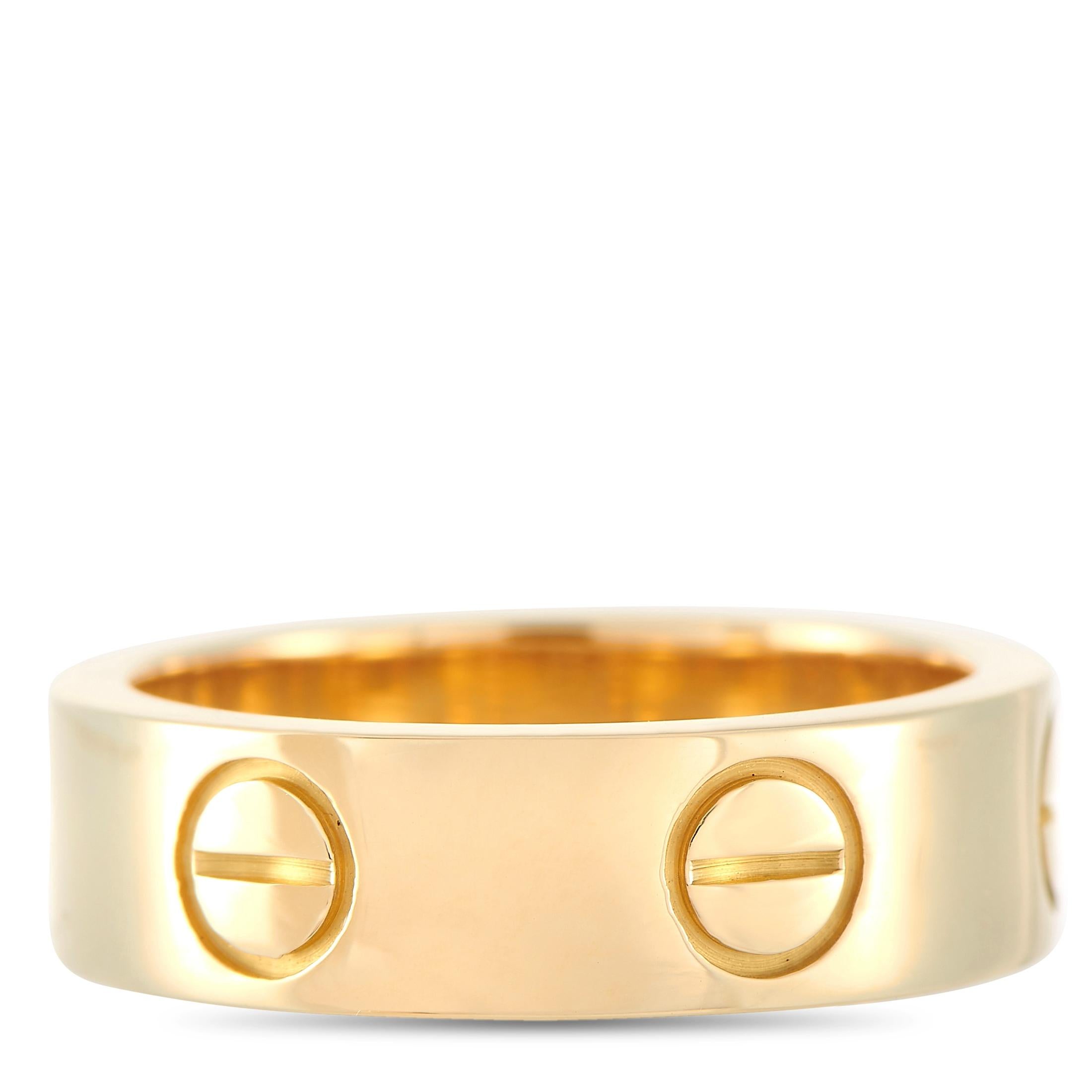 Women's or Men's Cartier Love 18 Karat Yellow Gold Band Ring