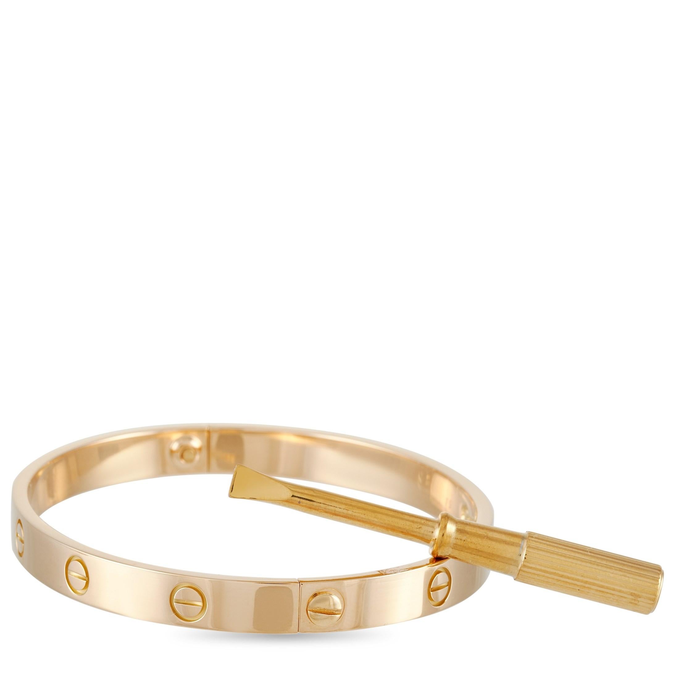 Cartier Love 18 Karat Yellow Gold Bangle Bracelet In Excellent Condition In Southampton, PA