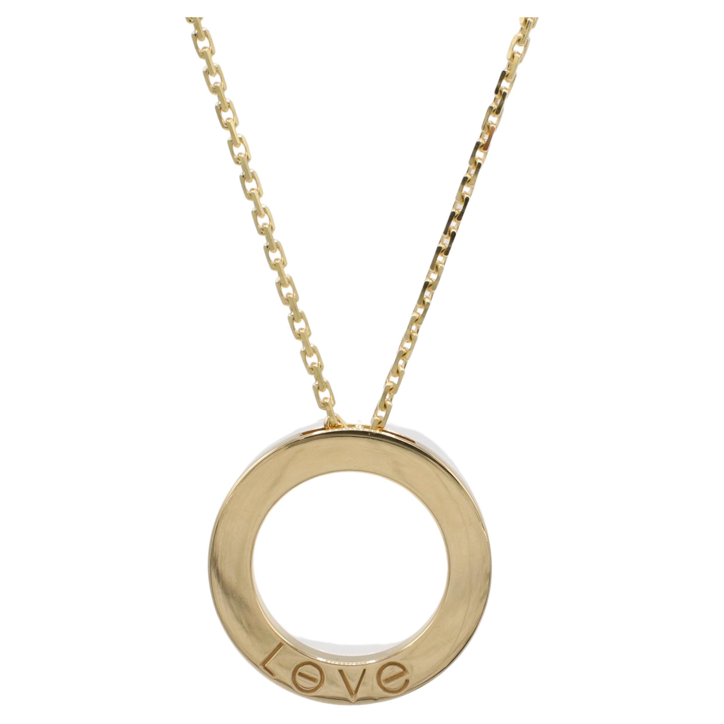 Modern Cartier Love 18 Karat Yellow Gold Pendant Drop Necklace Box & Papers For Sale