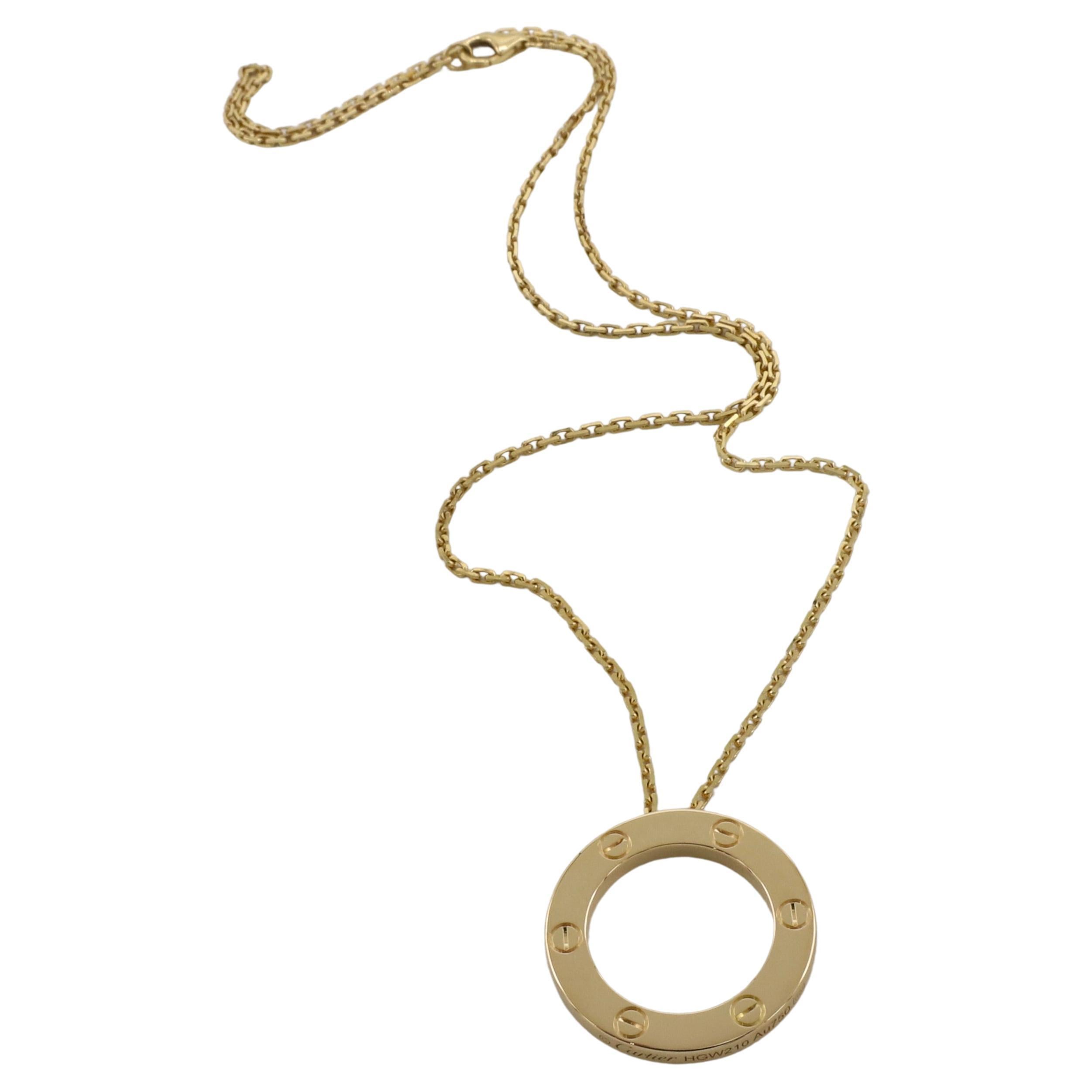 Women's Cartier Love 18 Karat Yellow Gold Pendant Drop Necklace Box & Papers For Sale