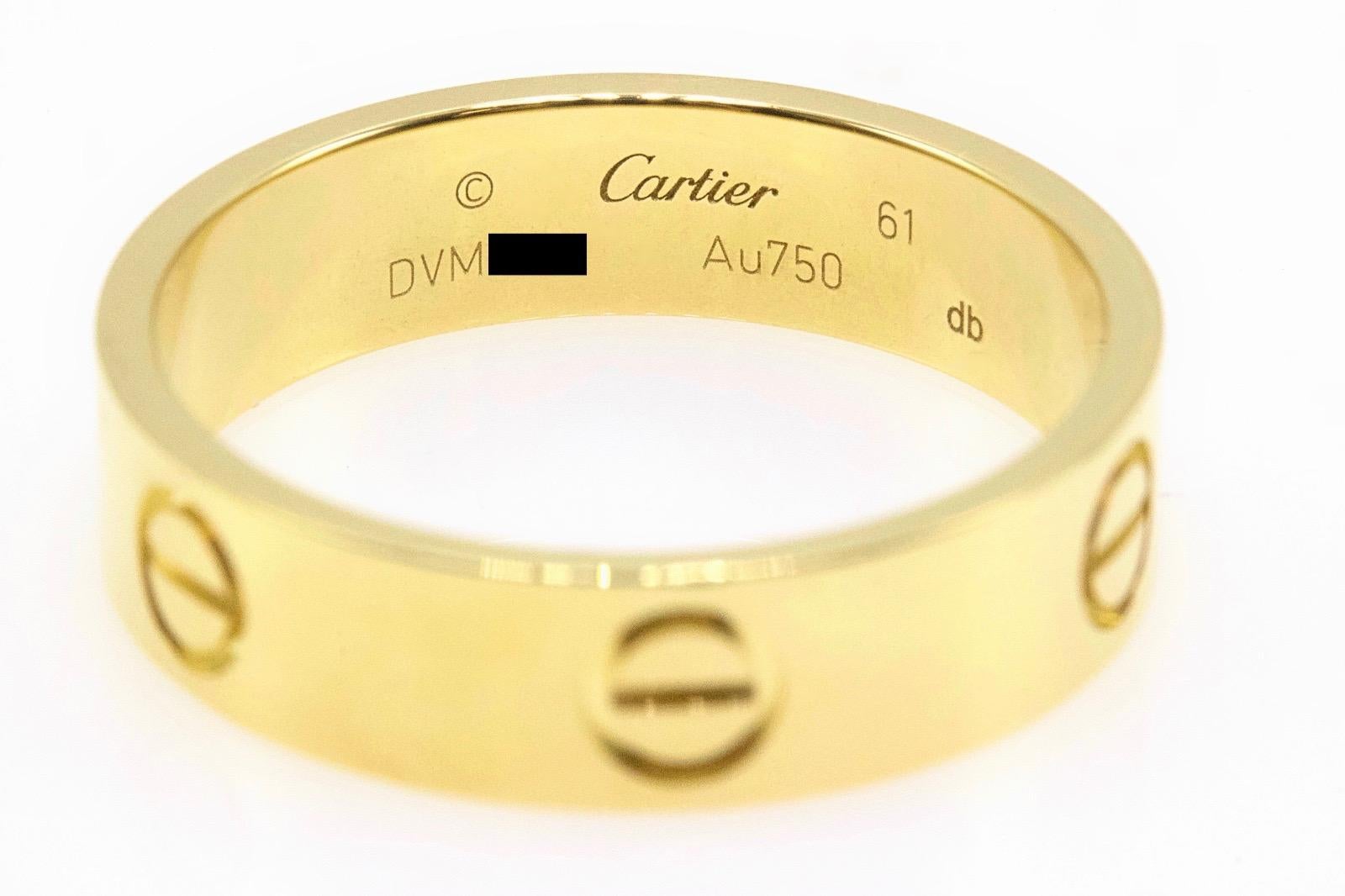 Cartier LOVE 18 Karat Yellow Gold Ring Full Set Coa Box Receipt 2
