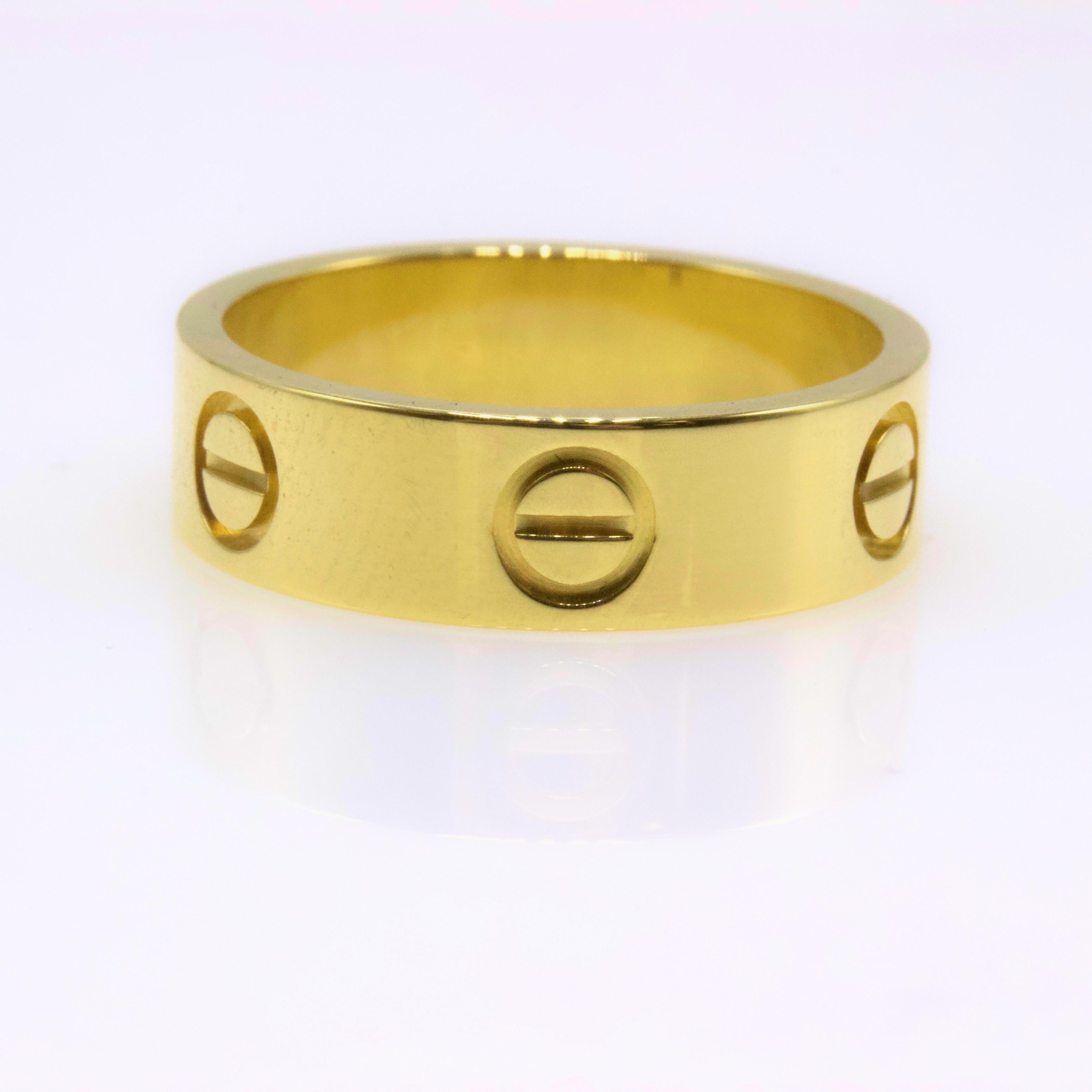 Cartier Love 18 Karat Gelbgold Ring Full Set Coa Box Quittung (Moderne)