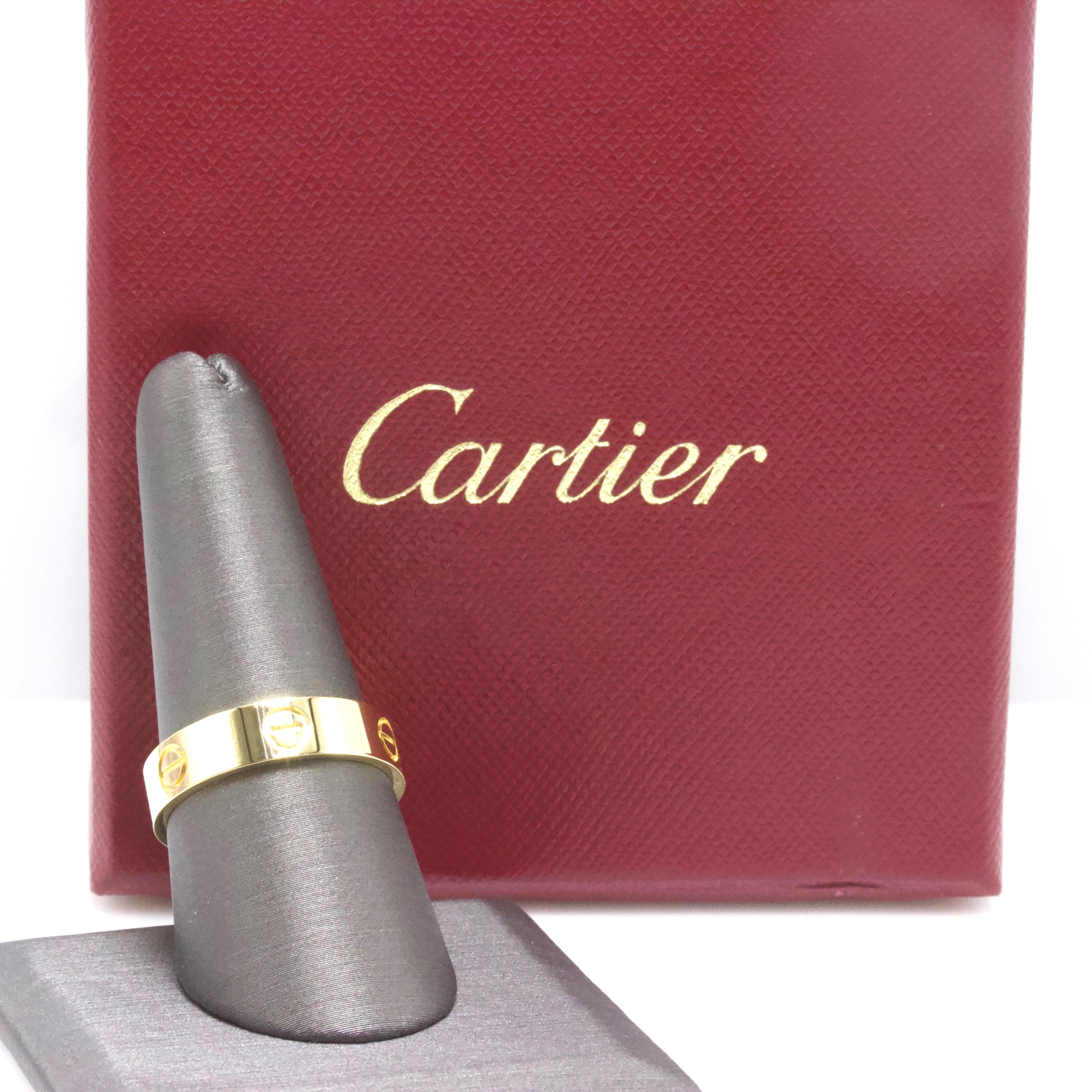 Cartier LOVE 18 Karat Yellow Gold Ring Full Set Coa Box Receipt In New Condition In San Diego, CA