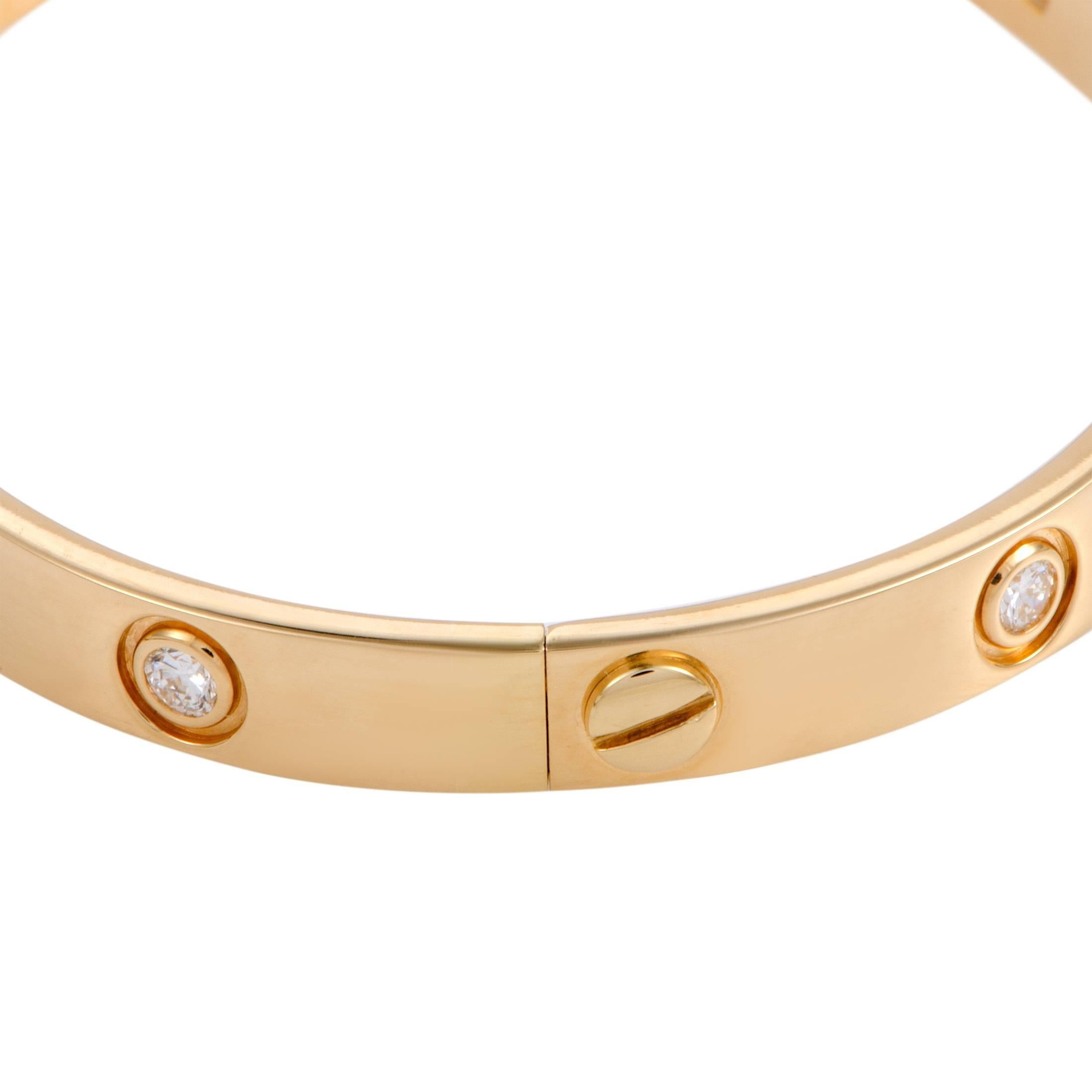 Women's Cartier Love 18 Karat Yellow Gold Ten Diamond Bracelet