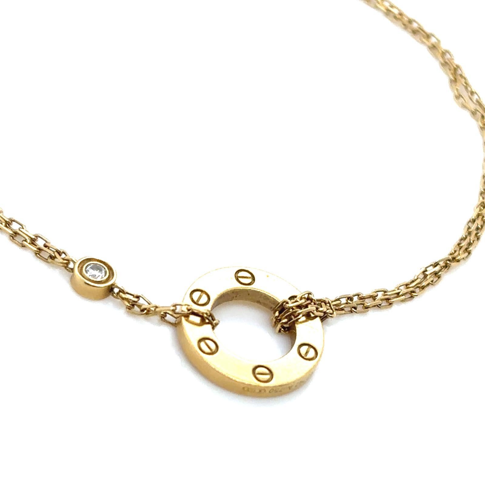 Retro Cartier Love 18 Karat Yellow Gold Two Diamond Bracelet For Sale
