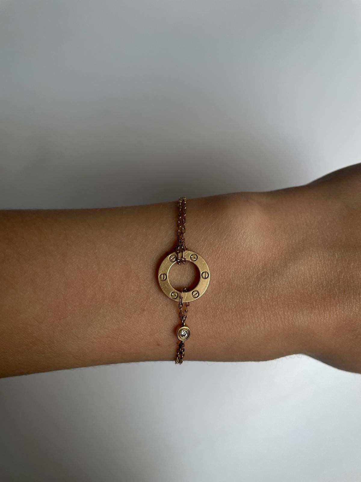 Brilliant Cut Cartier Love 18 Karat Yellow Gold Two Diamond Bracelet For Sale