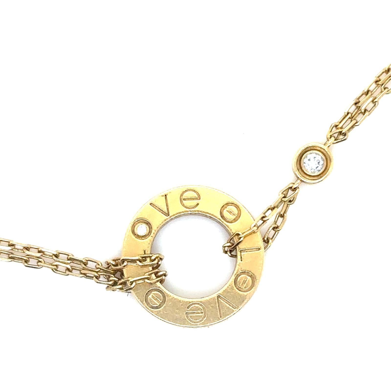 Cartier Love 18 Karat Yellow Gold Two Diamond Bracelet For Sale 2