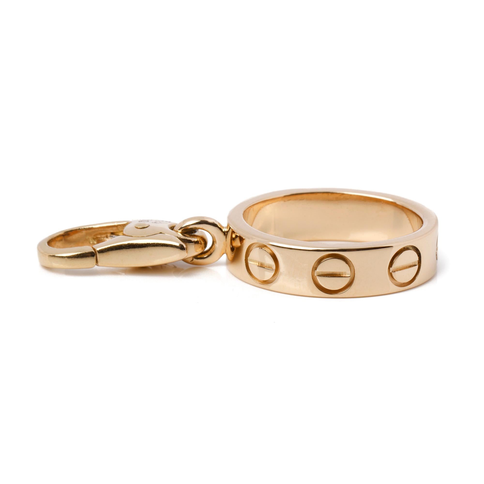 This charm by Cartier is from their Love range and features their iconic screw detailing in 18ct yellow gold. It can be worn as a charm on a bracelet or as a pendant on a chain and is accompanied by a Cartier box and certificate. Our Xupes reference