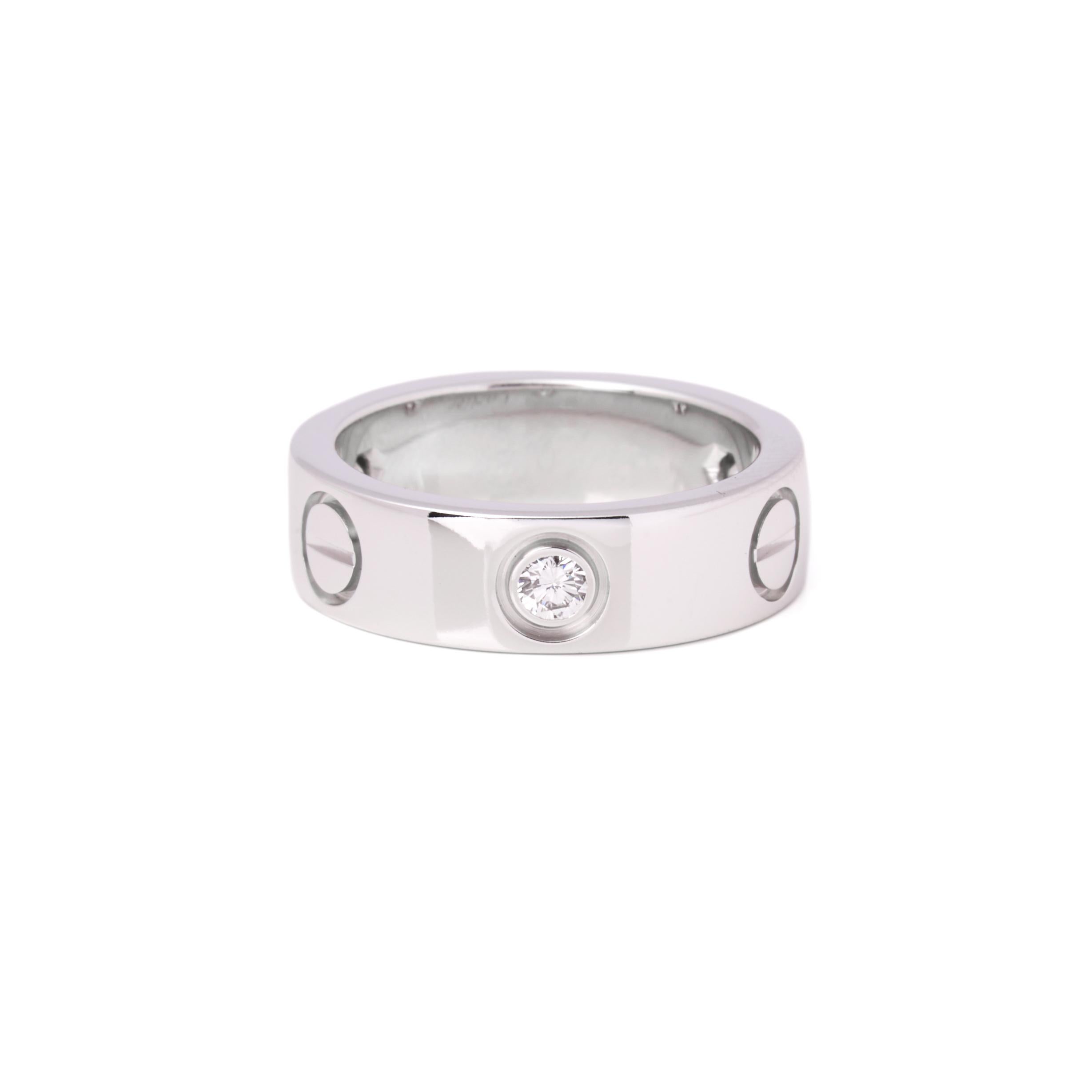 Contemporary Cartier 3 Diamond 18ct White Gold Love Band Ring For Sale