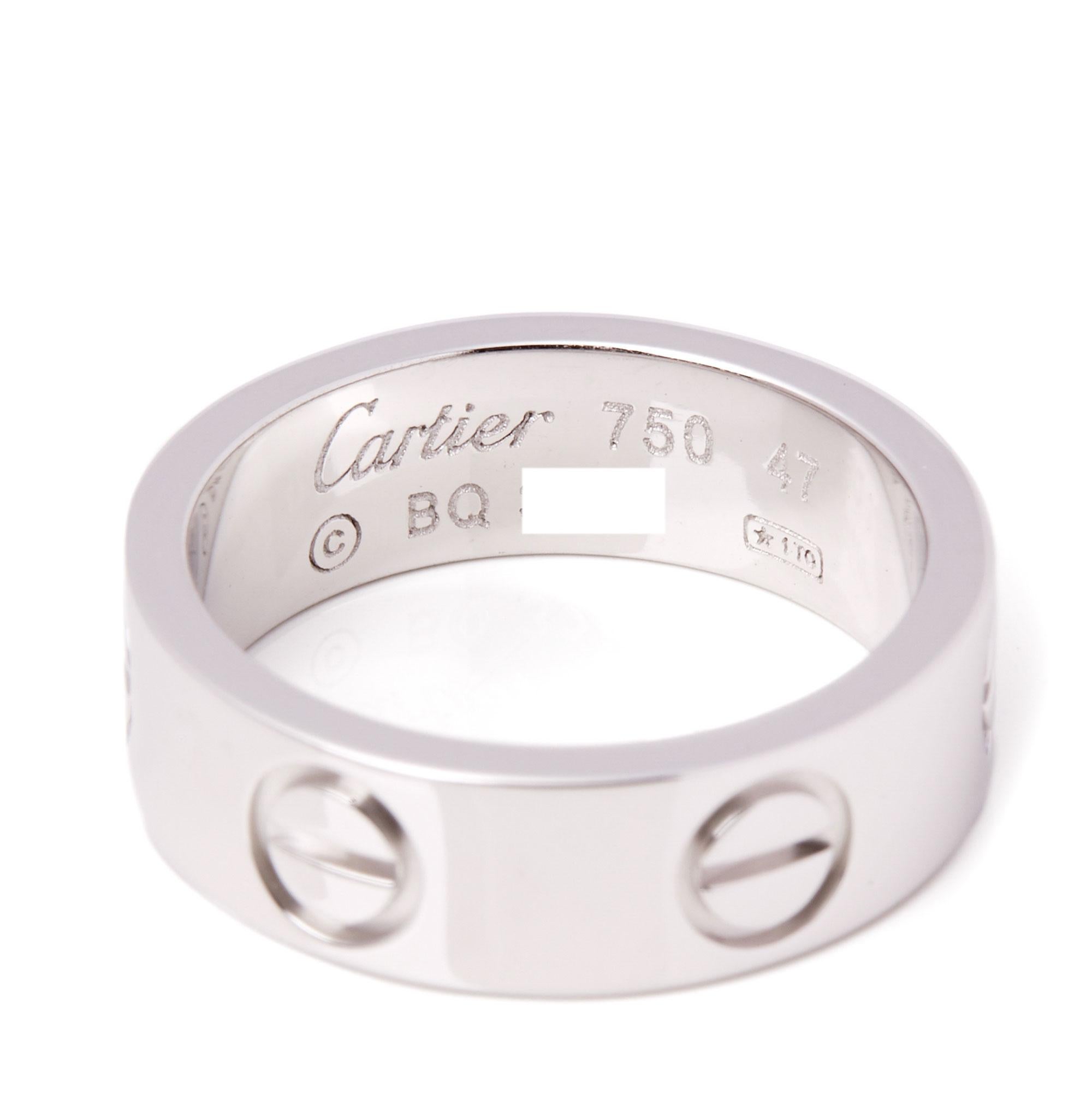 Contemporary Cartier Love 18 Carat White Gold Band Ring