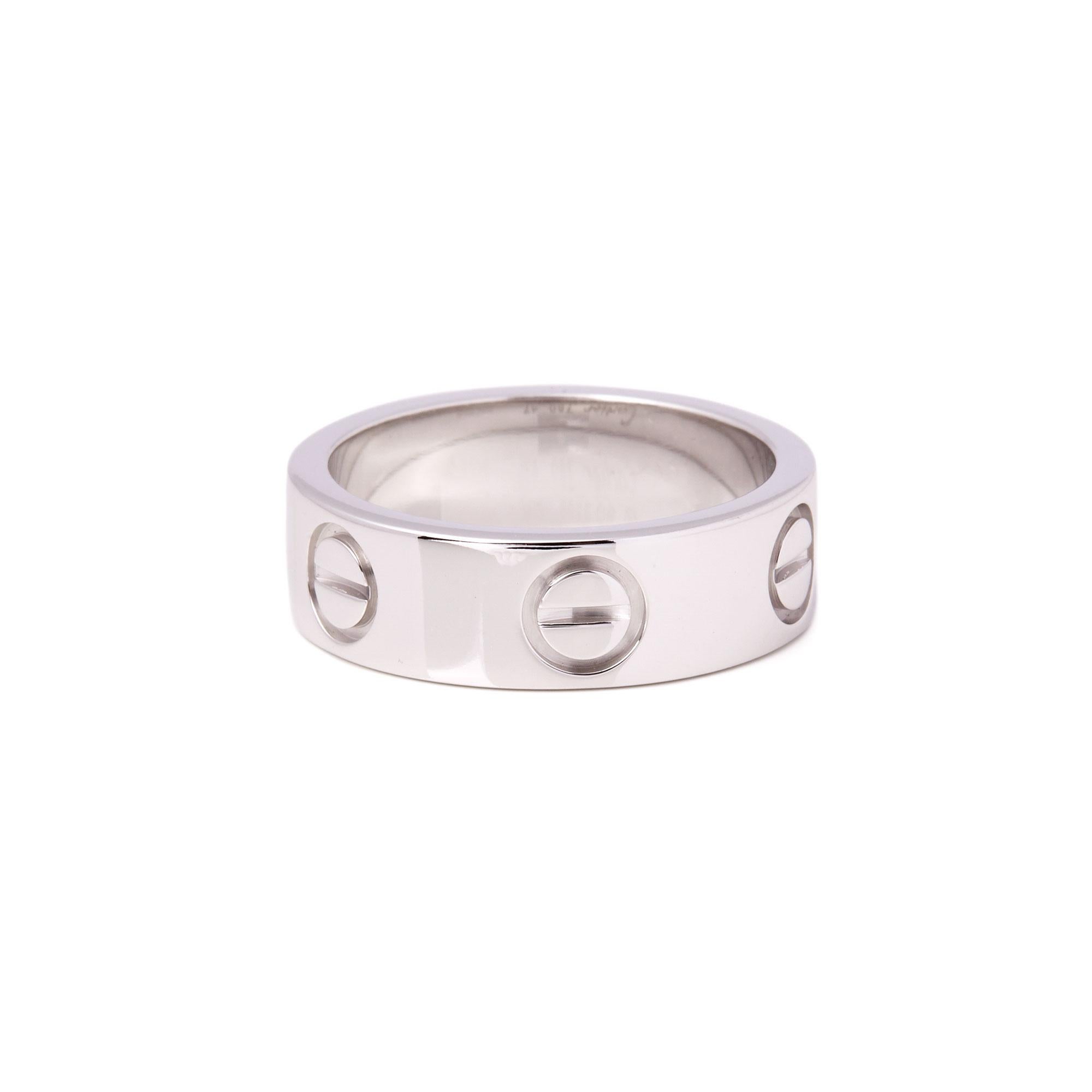 Women's or Men's Cartier Love 18 Carat White Gold Band Ring