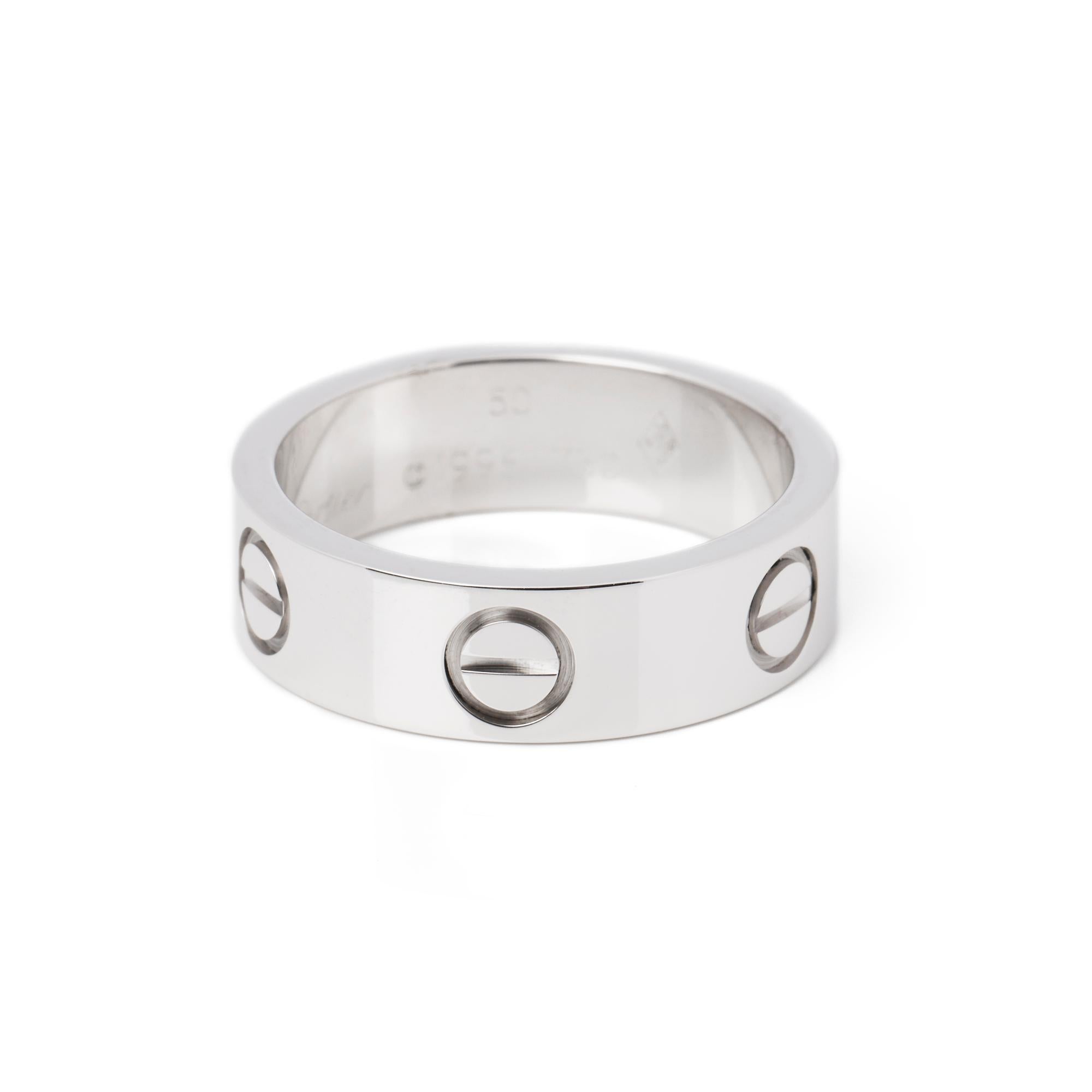 Women's or Men's Cartier Love 18ct White Gold Band Ring  For Sale