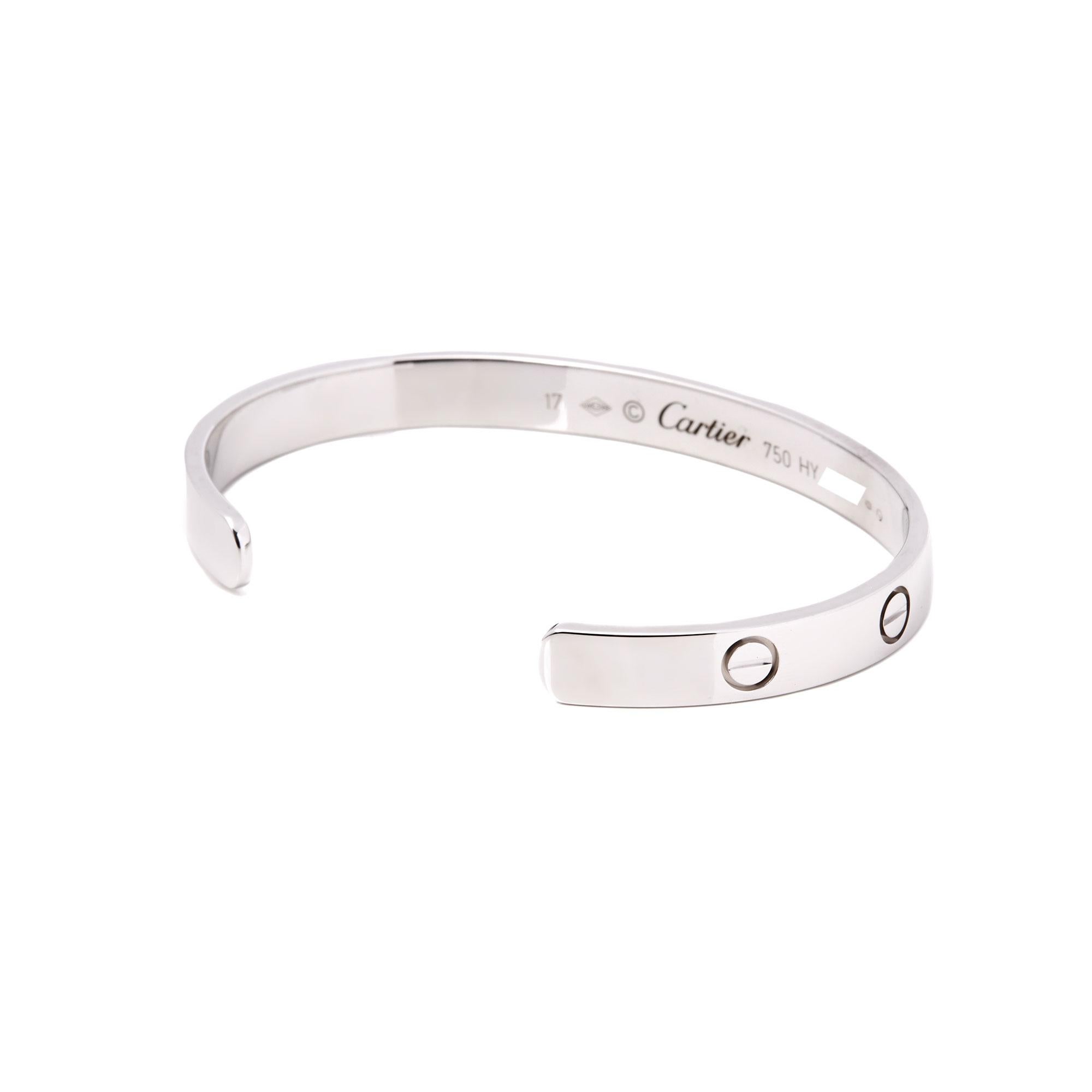 This cuff bangle from Cartier is from their Love collection and features their iconic screw detail set in 18ct white gold. Complete with Xupes presentation box. Our Xupes reference is COMJ490 should you need to quote this.