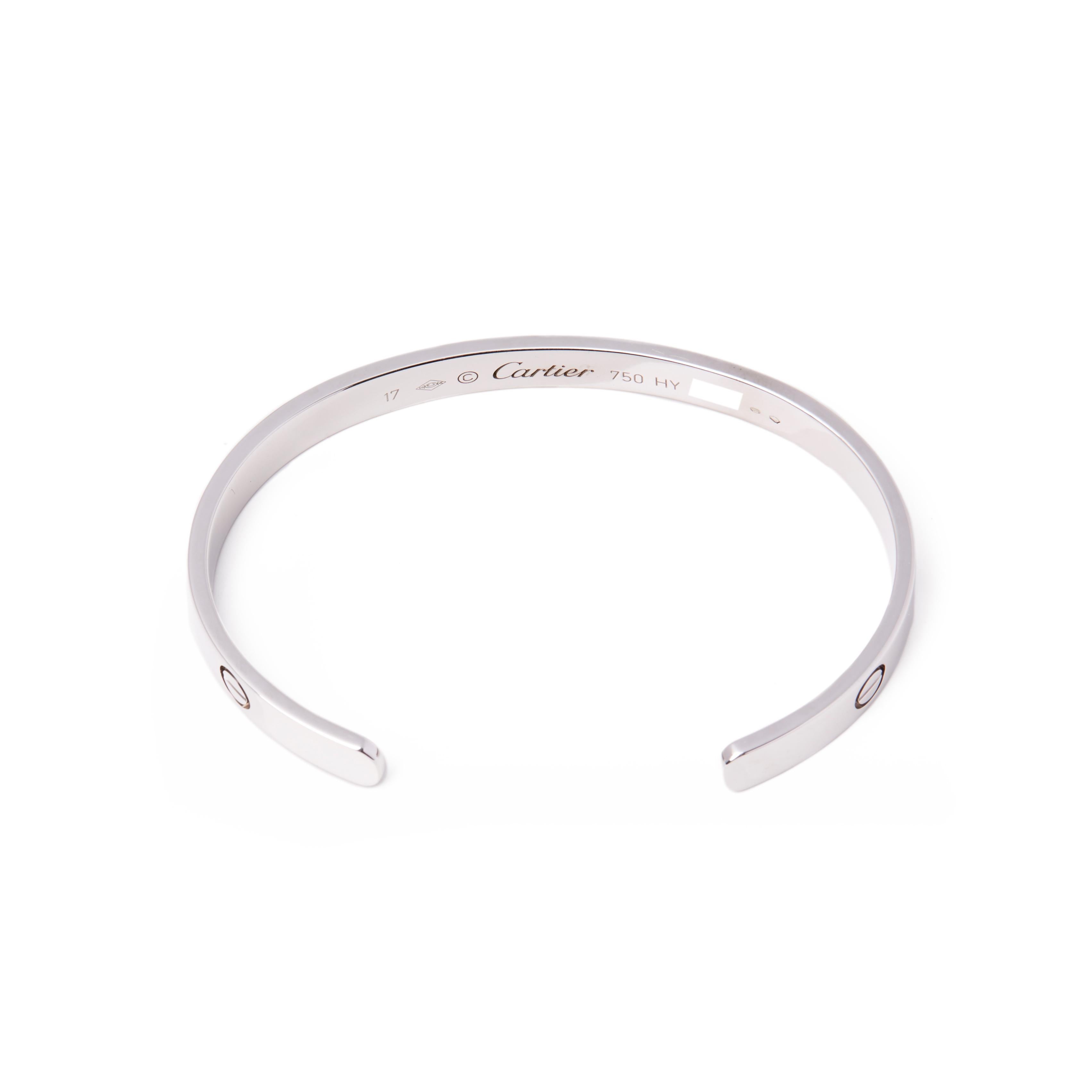 This cuff bangle from Cartier is from their Love collection and features their iconic screw detail set in 18ct white gold. Complete with Xupes presentation box. Our Xupes reference is COMJ490 should you need to quote this.