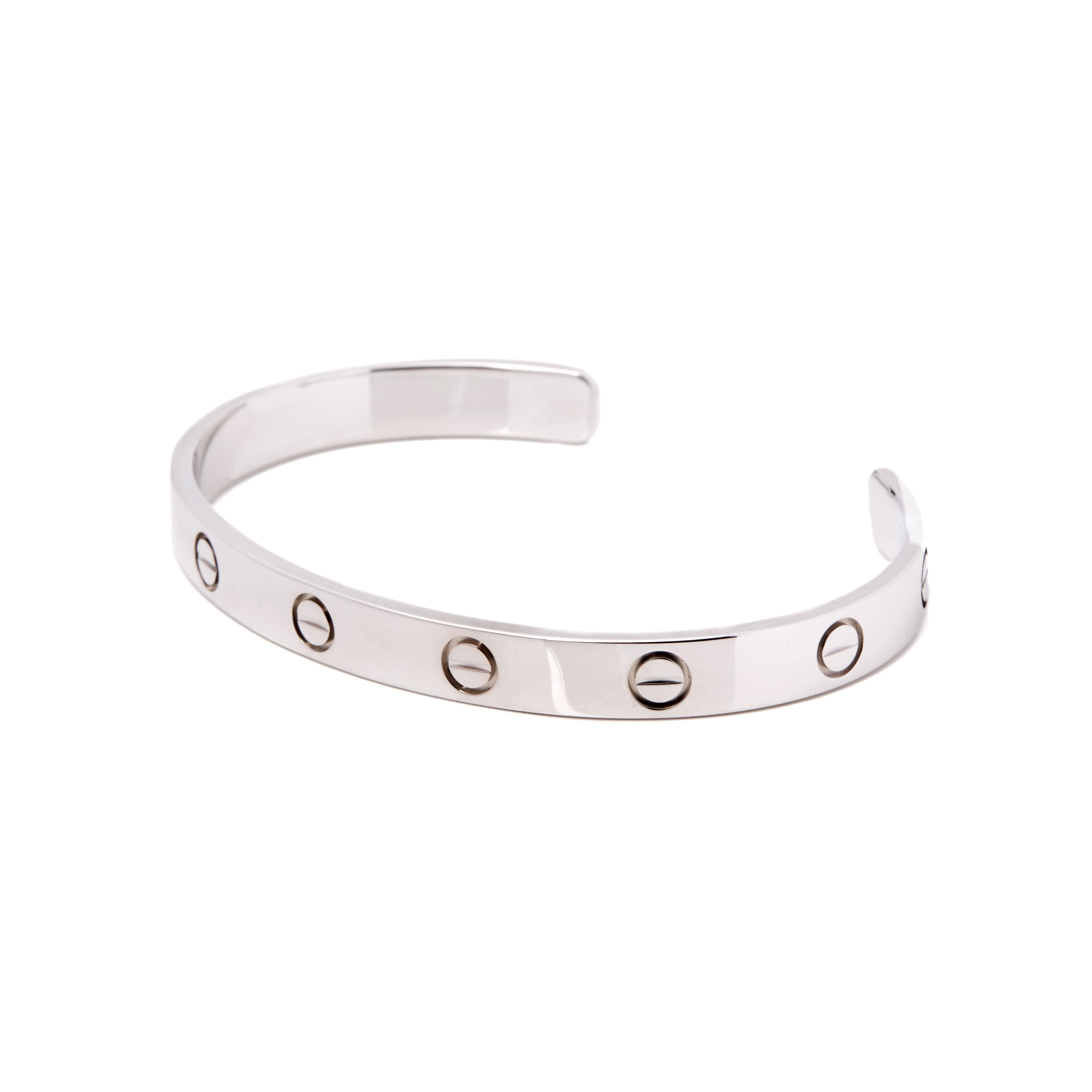 Women's or Men's Cartier Love 18 Carat White Gold Cuff Bangle