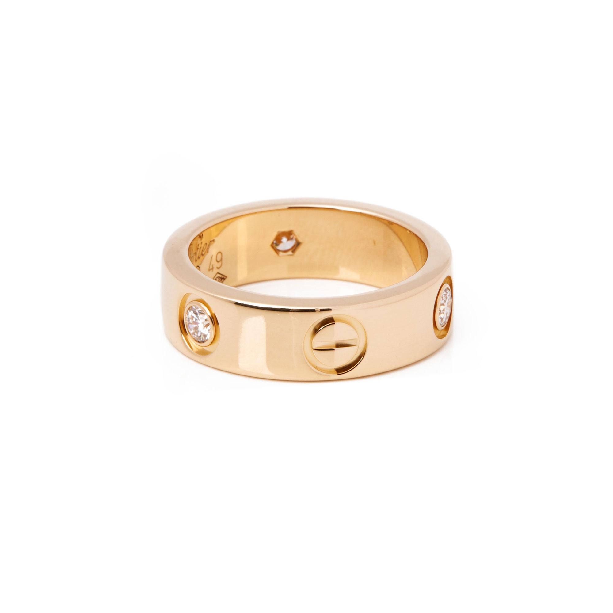 Women's or Men's Cartier Love 18 Carat Yellow Gold 3 Diamond Ring