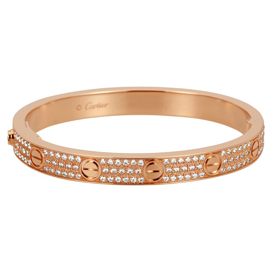 This stunning and dazzling Cartier Love bracelet is sure to stand out. Crafted from 18k rose gold and set with brilliant diamonds, this piece is a timeless arm candy that is classic enough to turn into an heirloom. Featuring the famous screw motif,
