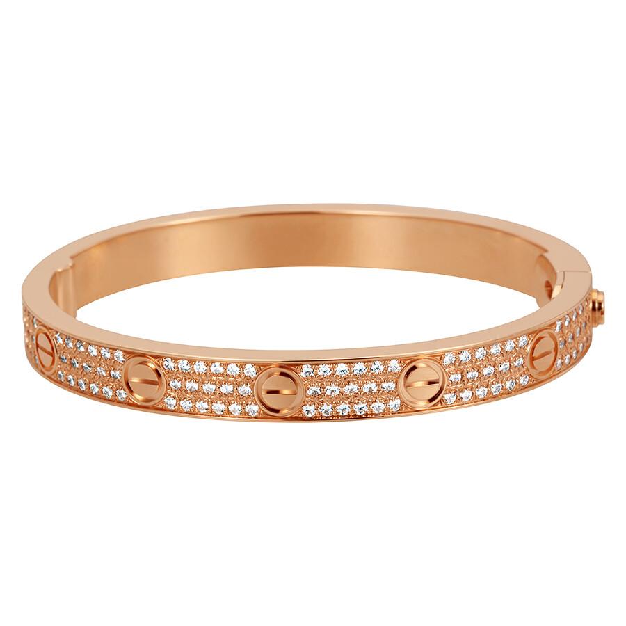 Brilliant Cut Cartier Love 18K Pink Gold Diamond Pave N6036916 Bracelet For Sale
