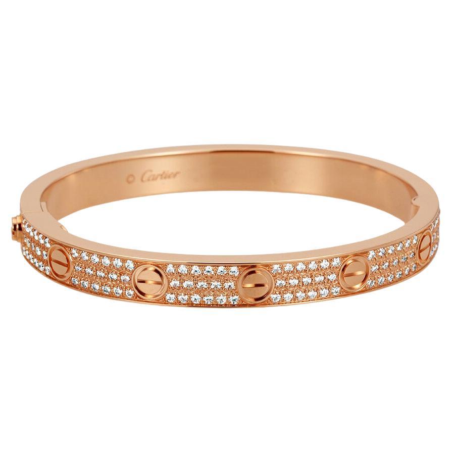 Cartier Love 18K Pink Gold Diamond Pave N6036916 Bracelet For Sale