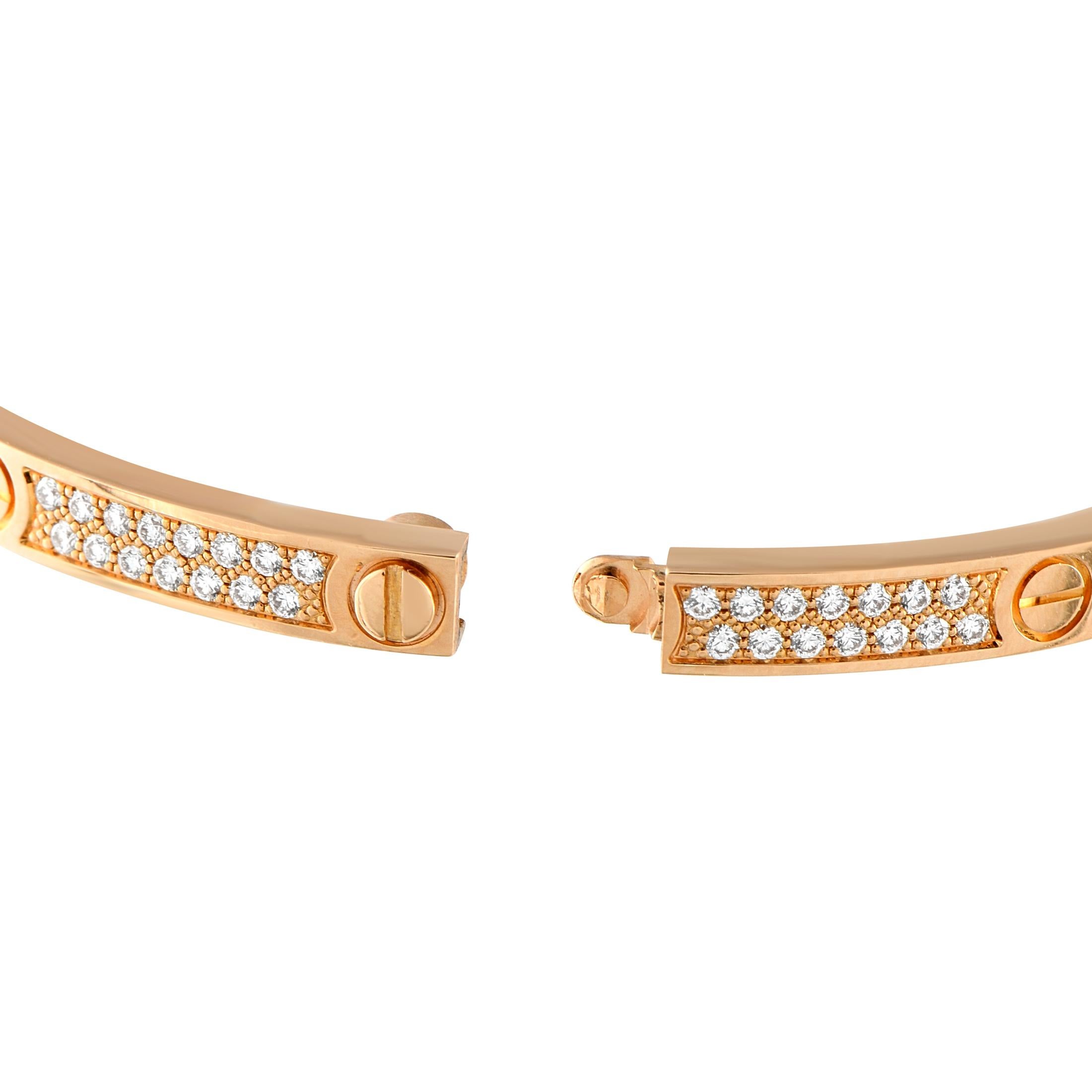 Taille ronde Cartier LOVE Bracelet en or rose 18K 0.95ct Diamond Small Model Size 17 en vente