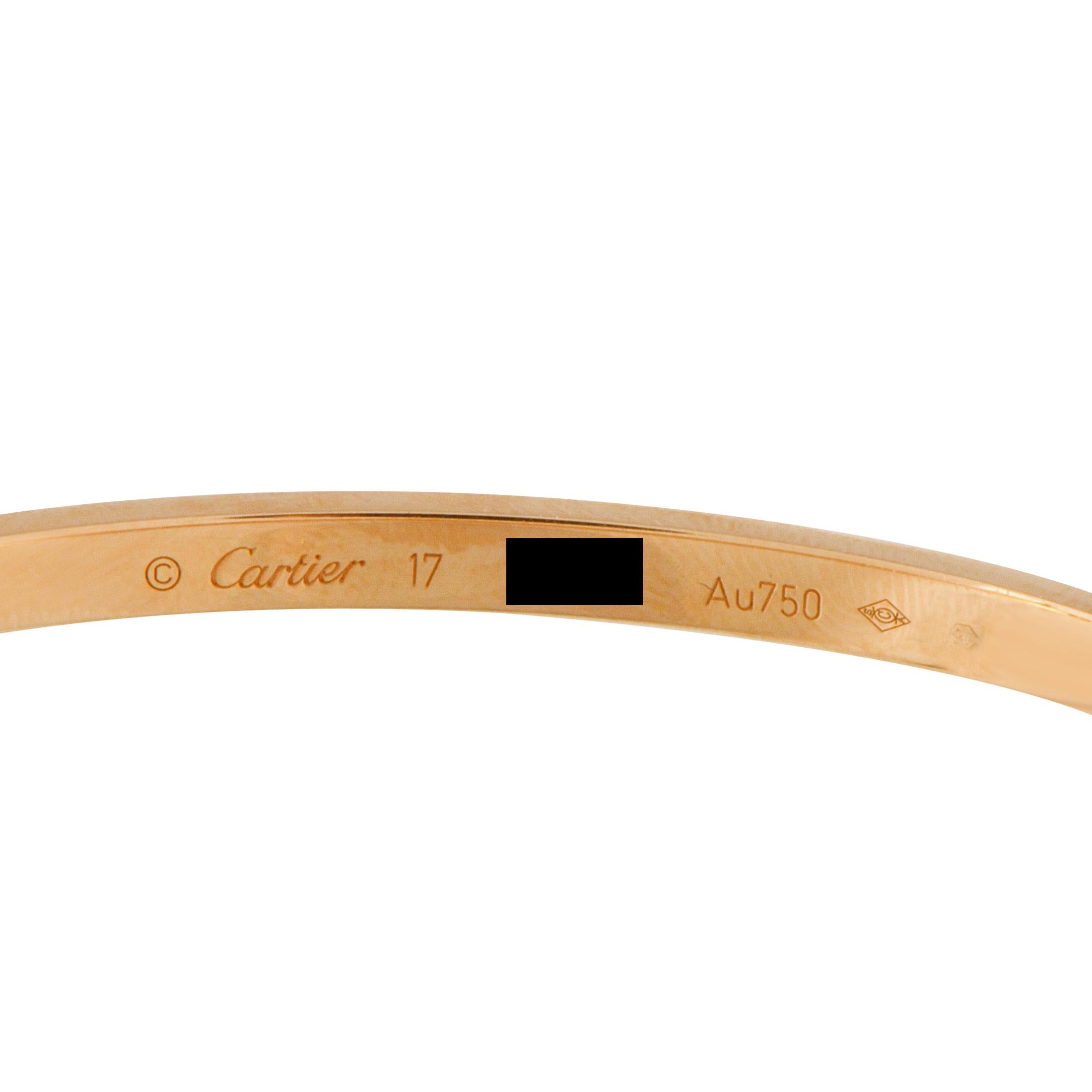 Cartier LOVE Bracelet en or rose 18K 0.95ct Diamond Small Model Size 17 Excellent état - En vente à Southampton, PA