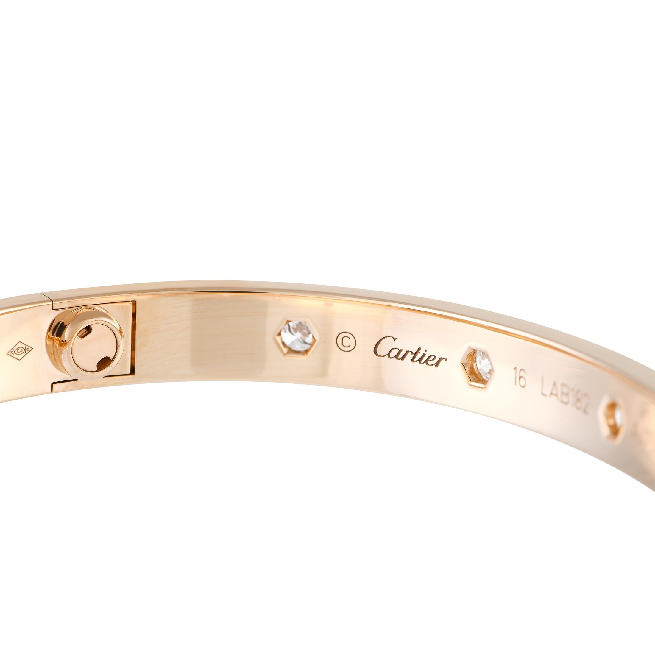 Round Cut Cartier Love 18k Rose Gold 10 Diamond Bracelet
