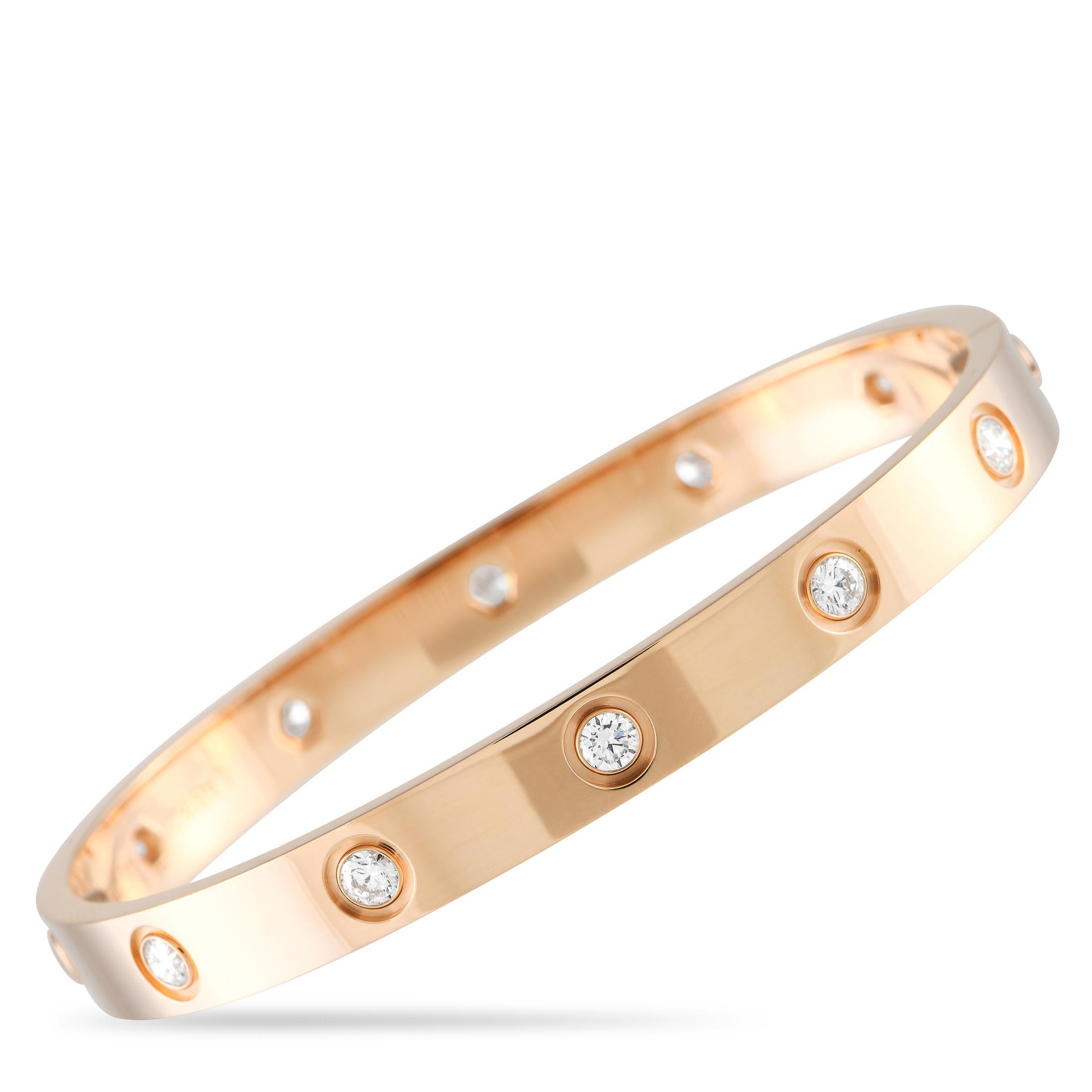 Cartier Love 18k Rose Gold 10 Diamond Bracelet In Excellent Condition In Southampton, PA