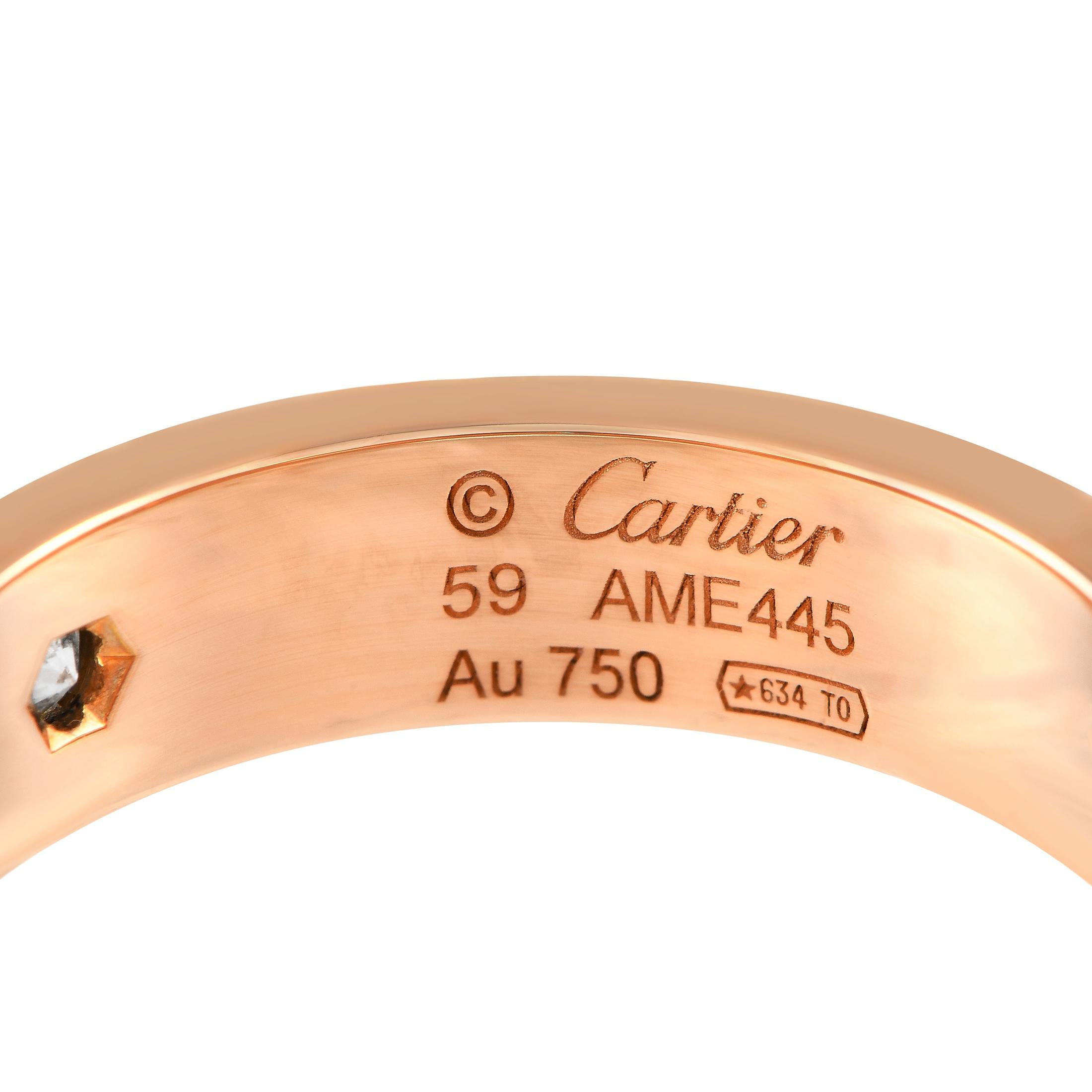 Cartier LOVE 18K Rose Gold 3 Diamond Ring In Excellent Condition For Sale In Southampton, PA