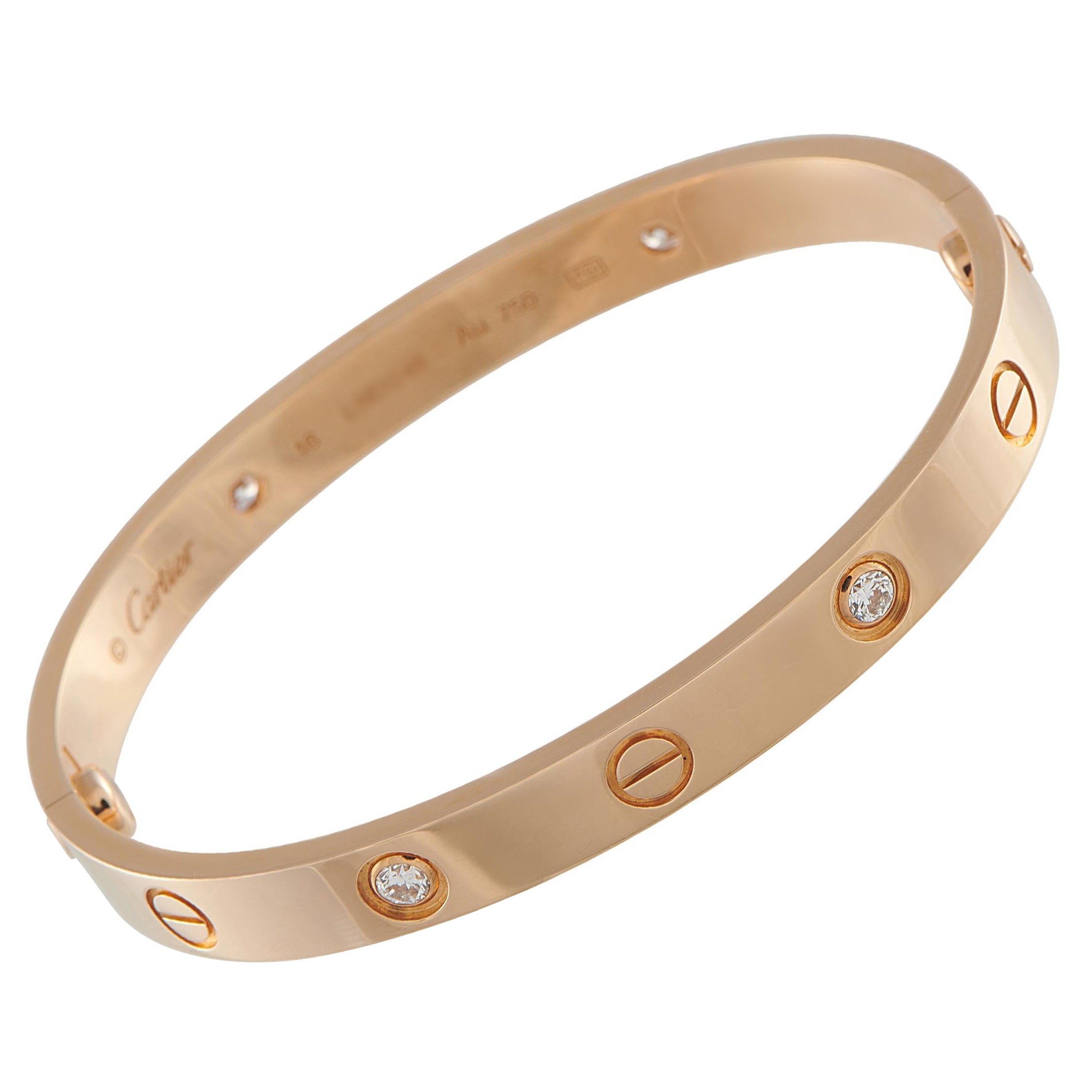 Cartier LOVE 18K Rose Gold 4-Diamond Bracelet Size 16 CA08-120825