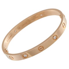 Cartier LOVE 18K Rose Gold 4-Diamond Bracelet Size 16 CA08-120825
