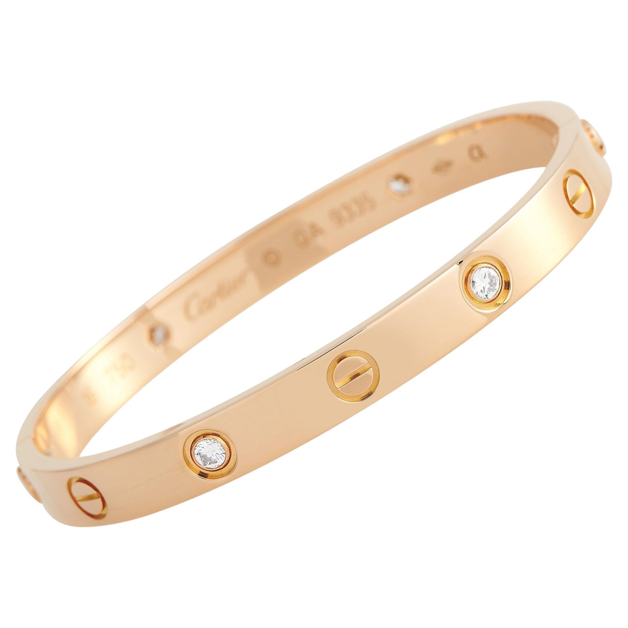 Cartier Love 18k Rose Gold 4 Diamond Bracelet For Sale at 1stDibs