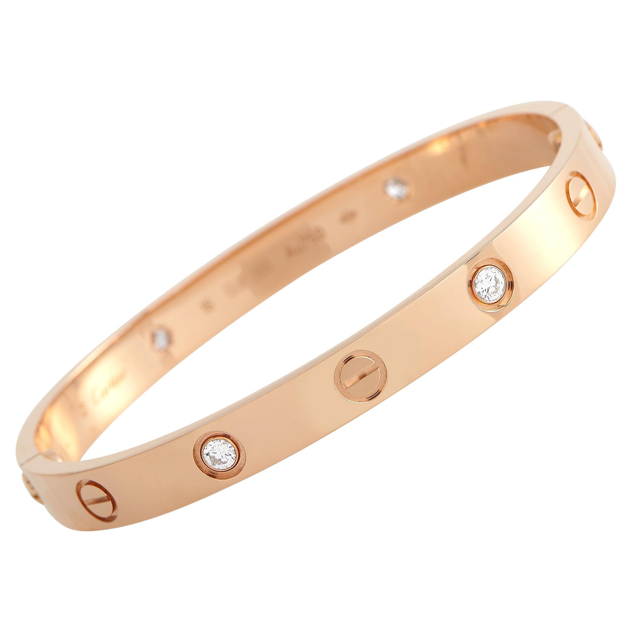 AoJun Love Bracelet 18K Gold Plated CZ Stainless Steel with Crystal Bangle Bracelets for Women Girls Jewelry 
