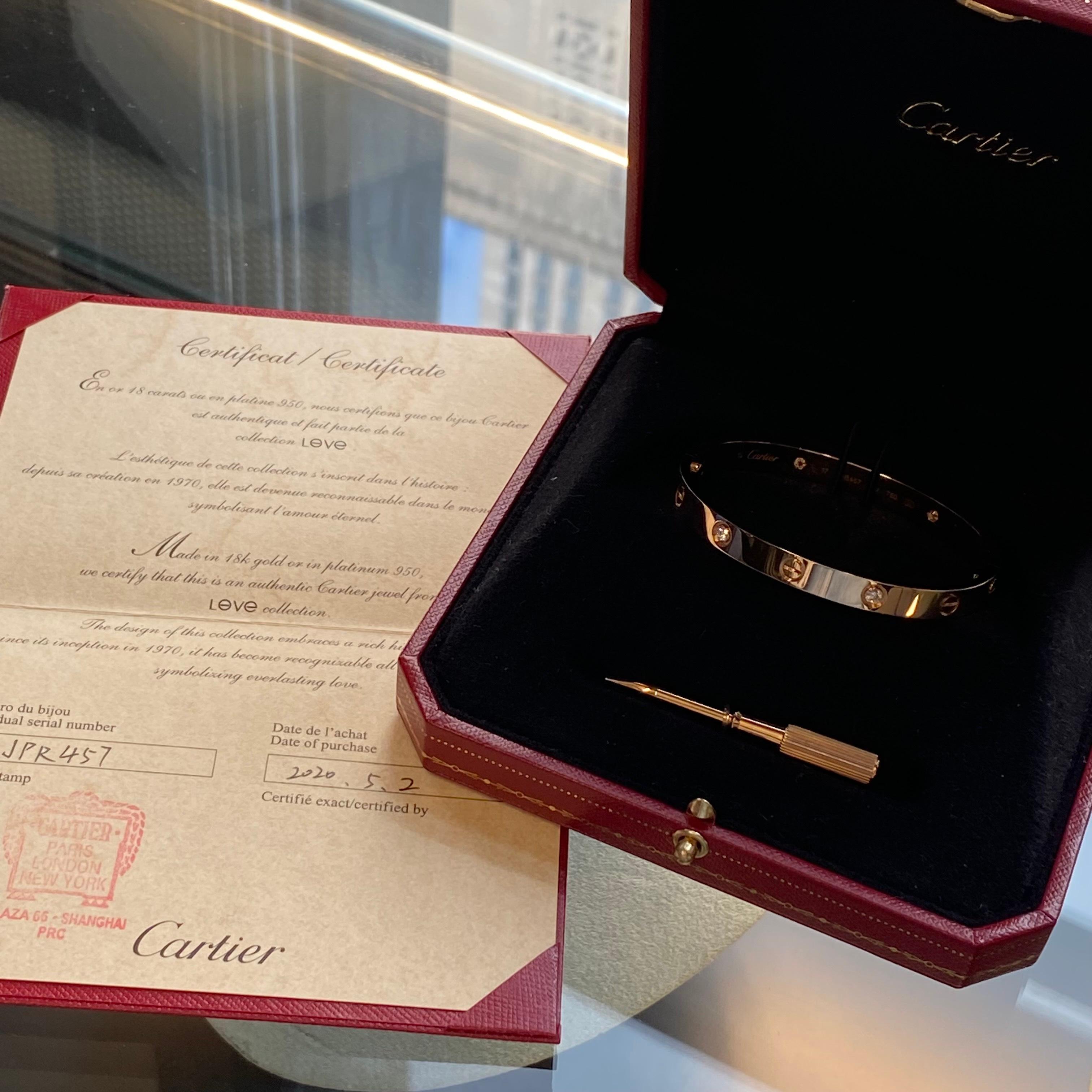 Cartier Love 18K Rose Gold 4 Diamonds Bracelet In Excellent Condition In New York, NY