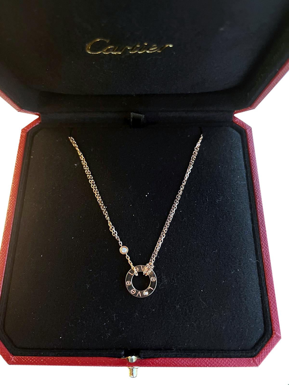 Cartier Love 18k Rose Gold and 2 Brilliant-Cut Diamonds Circle Charm Necklace 1