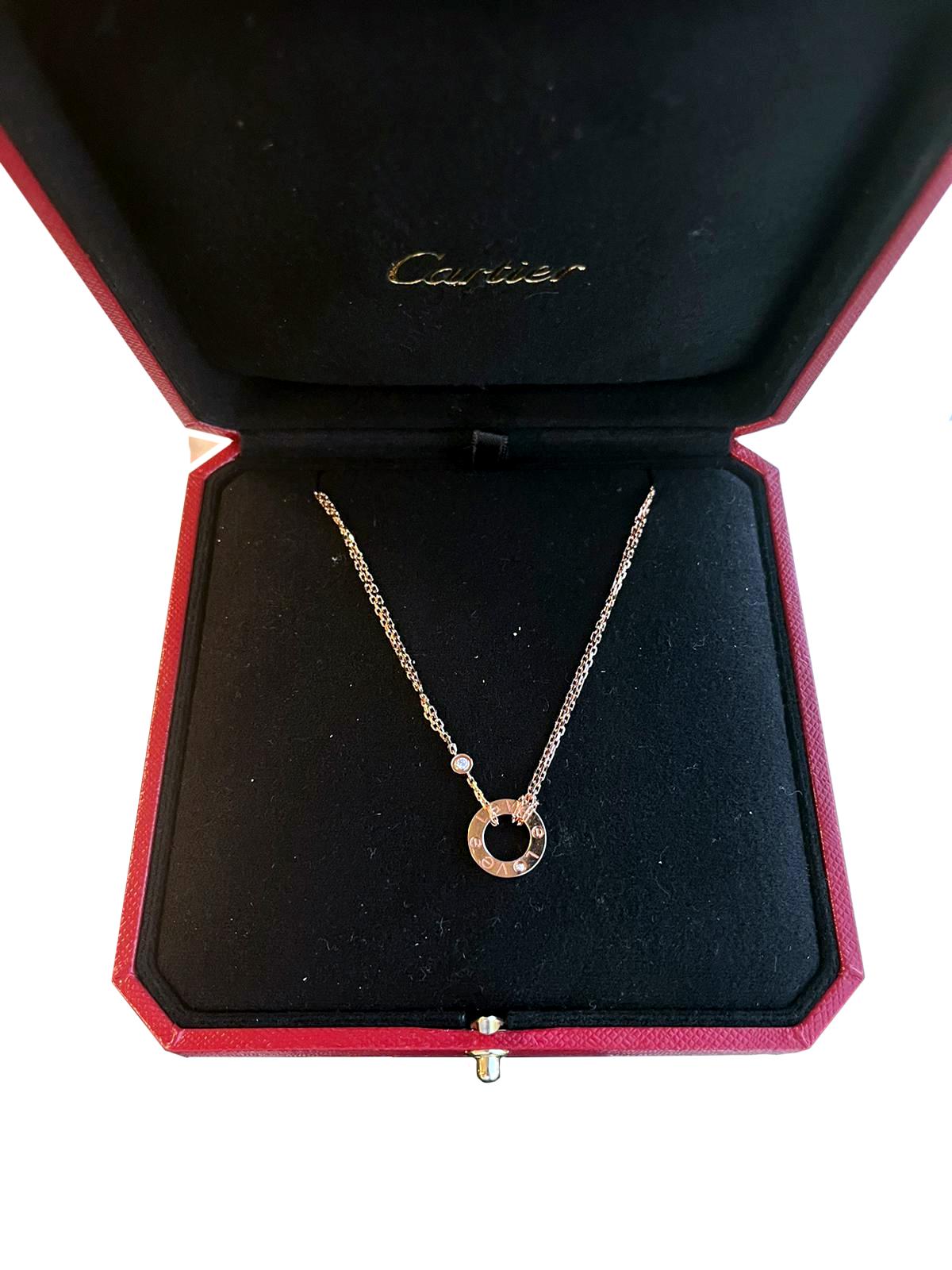 Cartier Love 18k Rose Gold and 2 Brilliant-Cut Diamonds Circle Charm Necklace 2