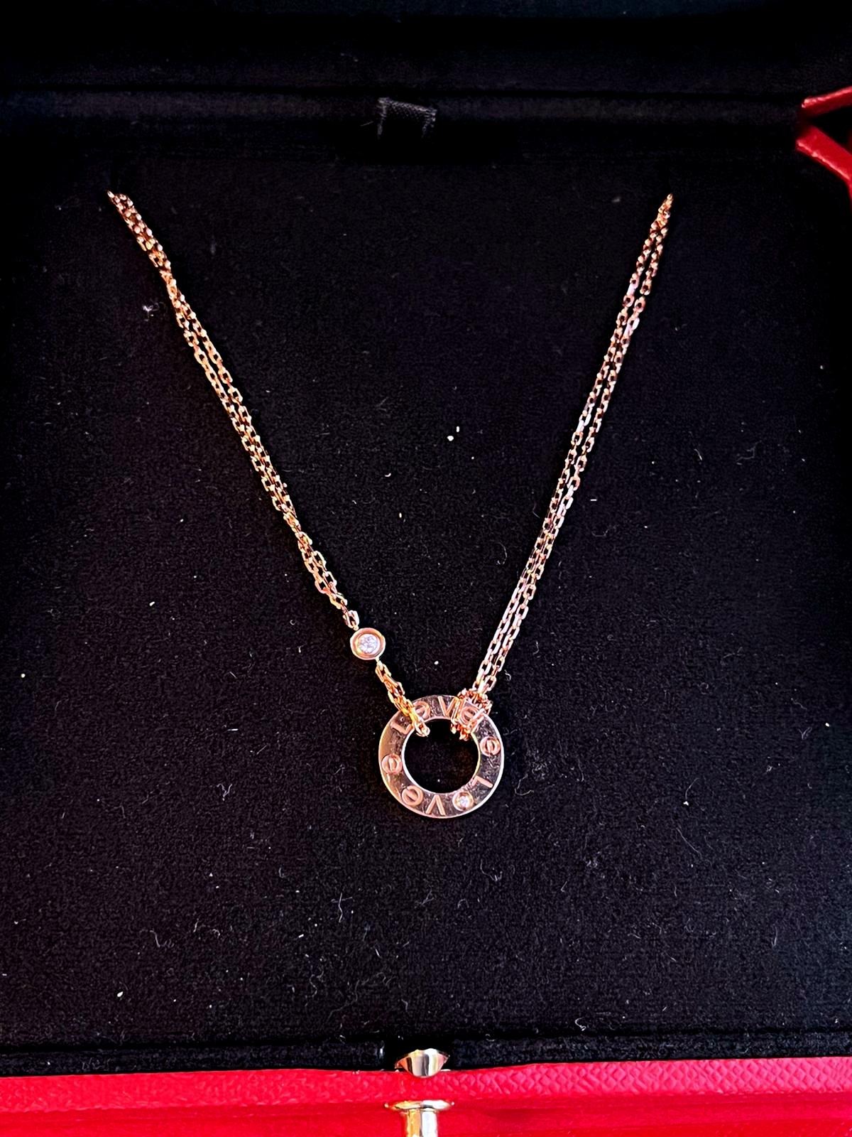 Cartier Love 18k Rose Gold and 2 Brilliant-Cut Diamonds Circle Charm Necklace 3