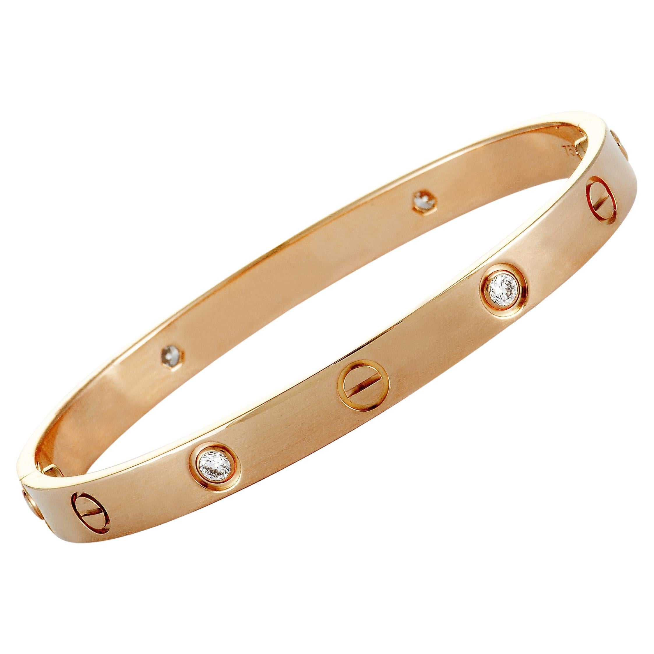 Cartier Love 18k Rose Gold And 4 Diamond Bracelet With Screwdriver For Sale At 1stdibs