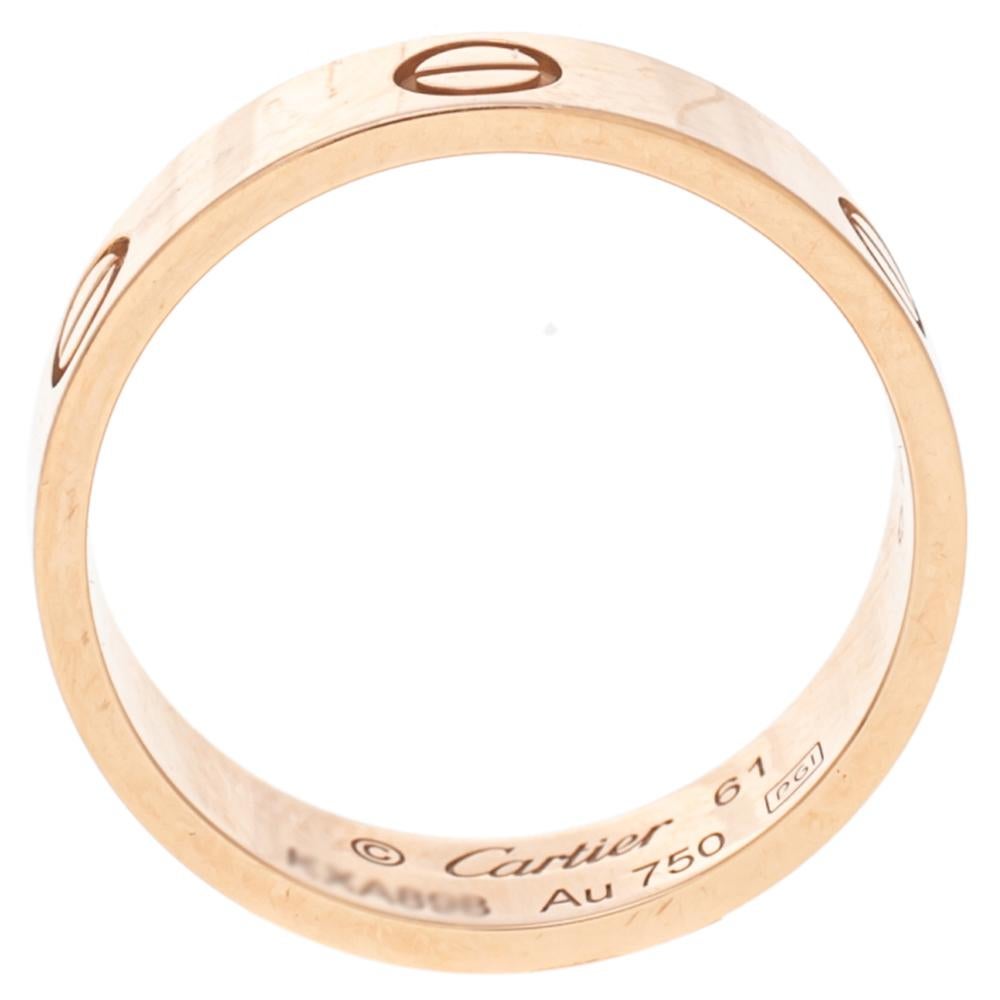Cartier Love 18K Rose Gold Band Ring 61 In Fair Condition In Dubai, Al Qouz 2