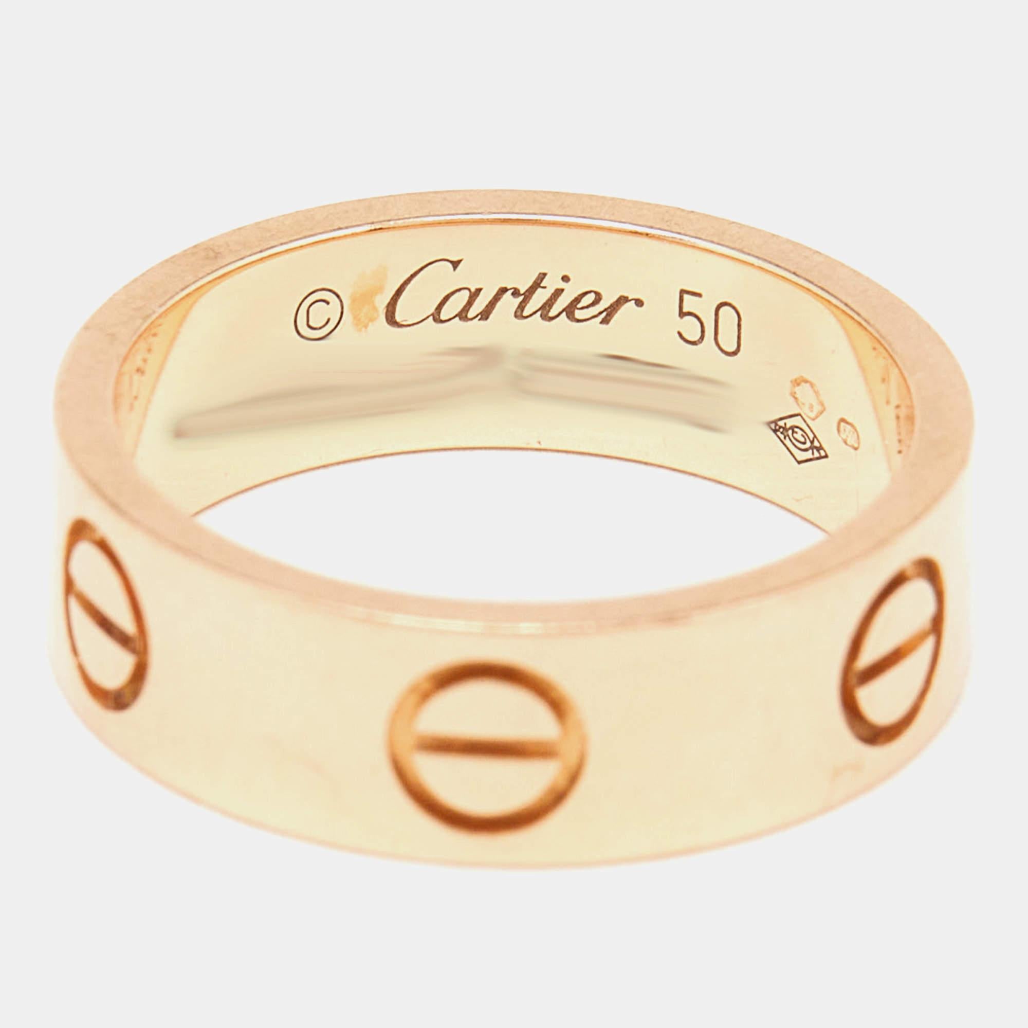 Women's Cartier Love 18K Rose Gold Band Ring Size 50 For Sale