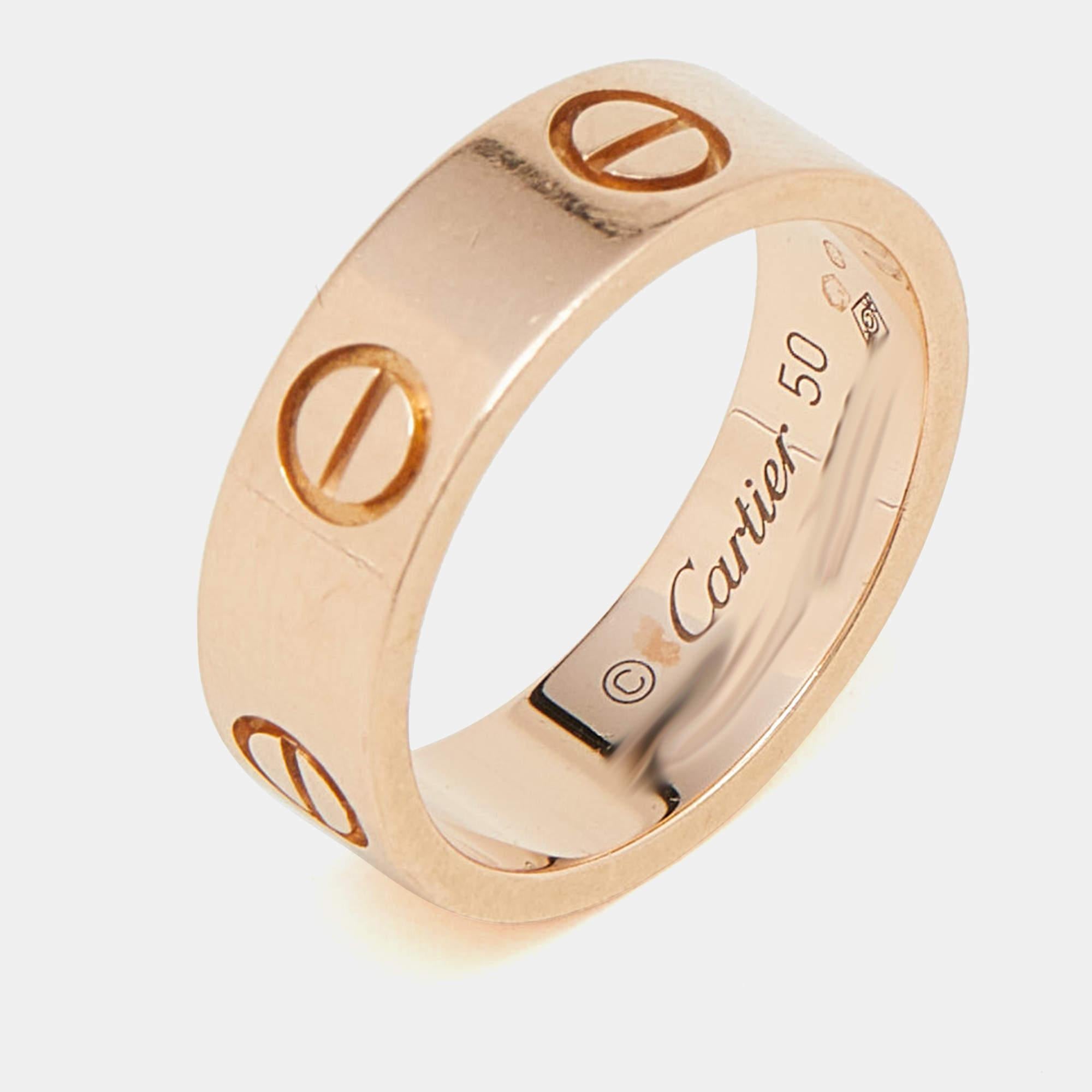 Cartier Love 18K Rose Gold Band Ring Size 50 For Sale 1