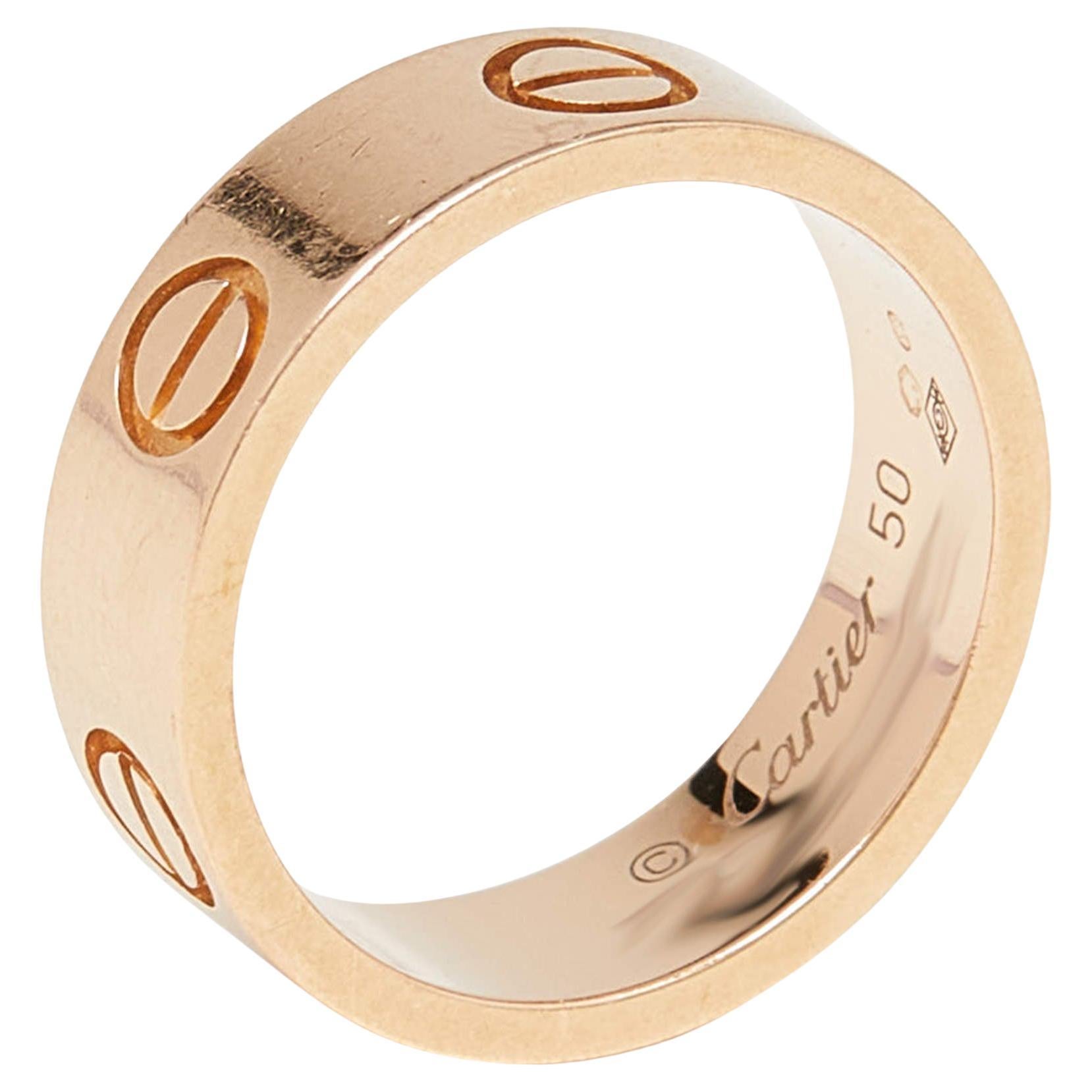 Cartier Love 18K Rose Gold Band Ring Size 50 For Sale