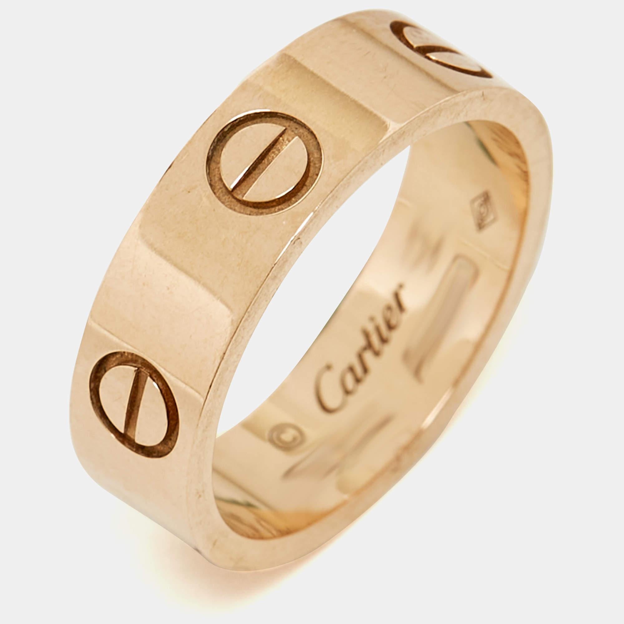 Cartier Love 18k Rose Gold Band Ring Size 52 In Good Condition In Dubai, Al Qouz 2
