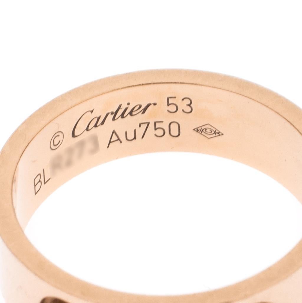 Contemporary Cartier Love 18K Rose Gold Band Ring Size 53