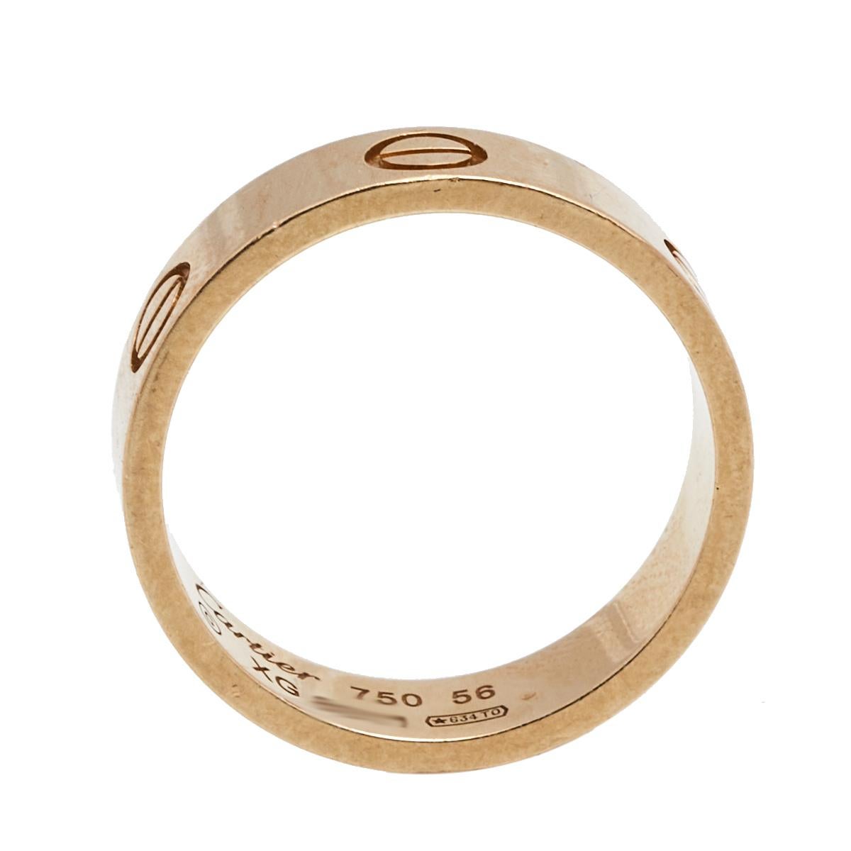 Contemporary Cartier Love 18K Rose Gold Band Ring Size 56