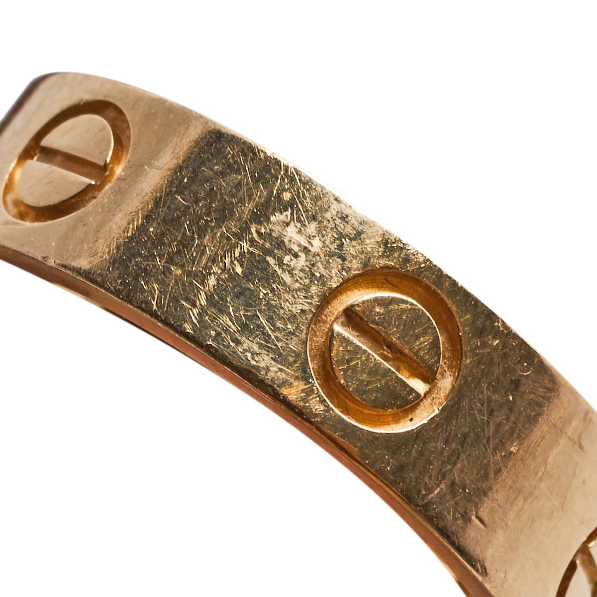 Cartier Love 18K Rose Gold Band Ring Size 56 In Good Condition In Dubai, Al Qouz 2