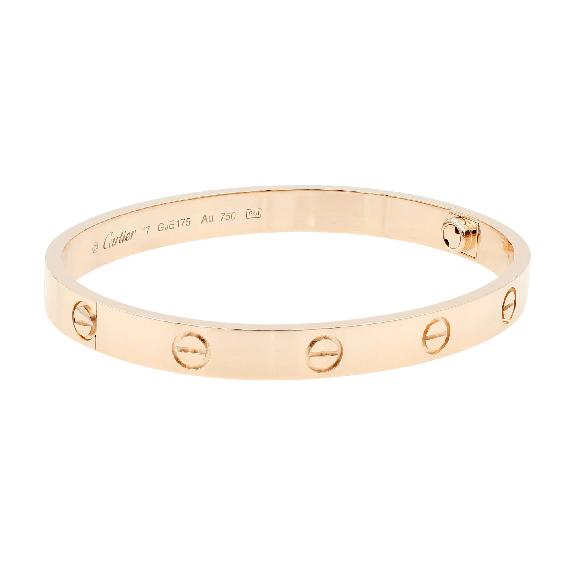 Cartier Love 18 Karat Rose Gold Bangle Bracelet In Excellent Condition In New York, NY
