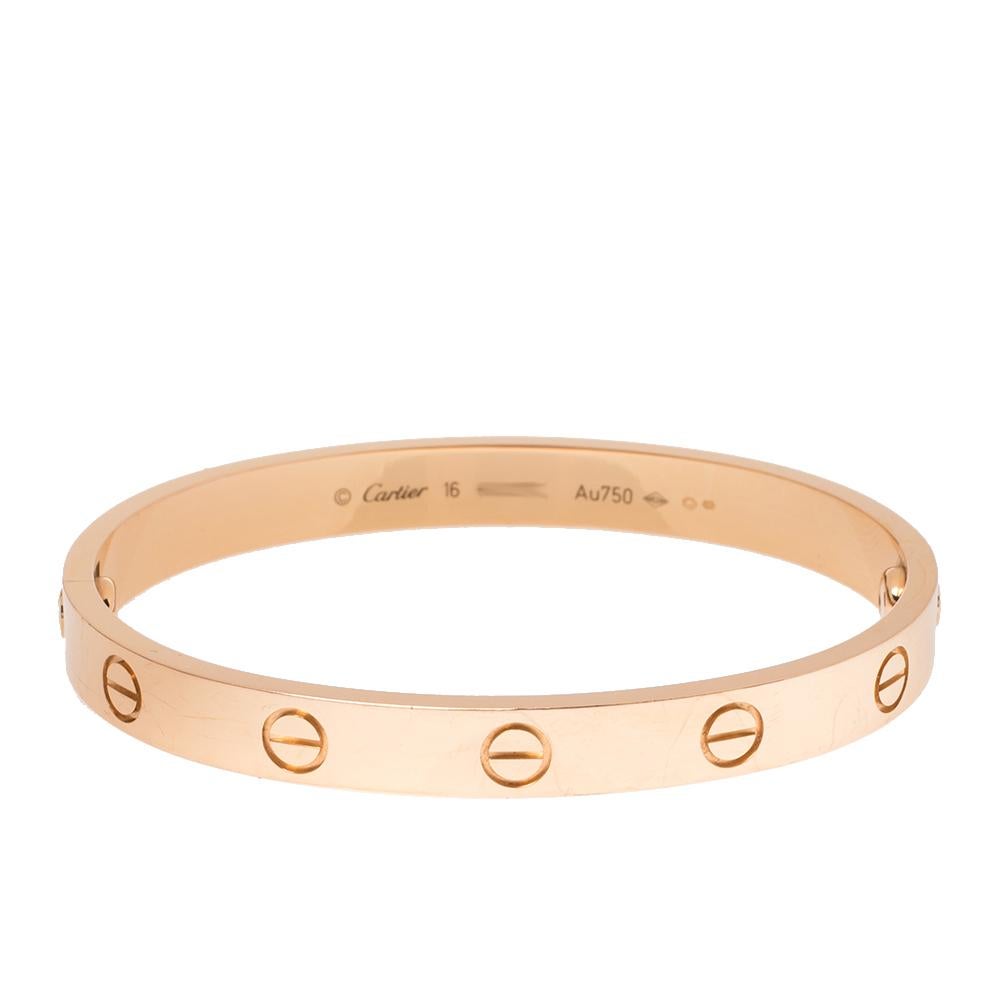 We fell in love with this Cartier LOVE bracelet at first glance. Look at its gorgeous yet subtle accents and picture how it will beautifully sit on your wrist and charm your peers. The creation is crafted from 18k rose gold and neatly detailed with