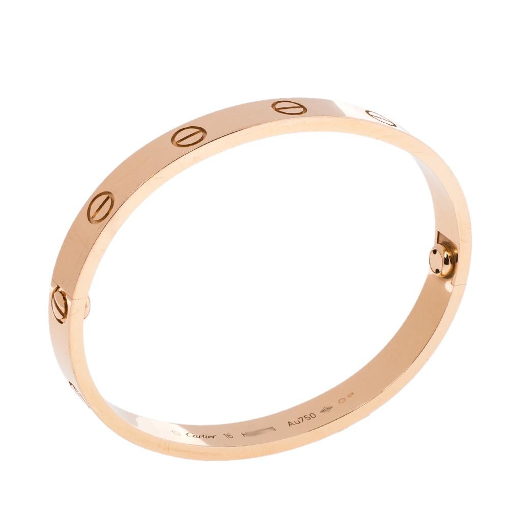 Cartier LOVE 18K Rose Gold Bracelet 16 In Good Condition In Dubai, Al Qouz 2