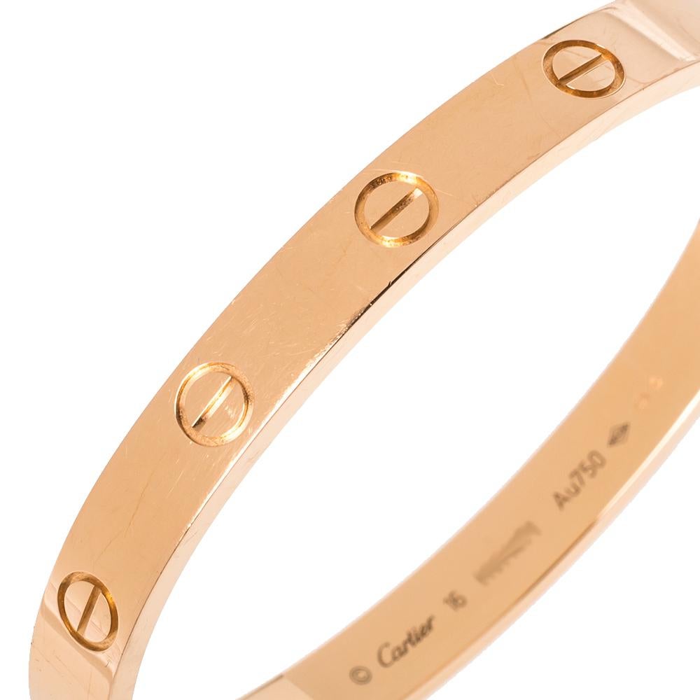 Cartier LOVE 18K Rose Gold Bracelet 16 In Good Condition In Dubai, Al Qouz 2